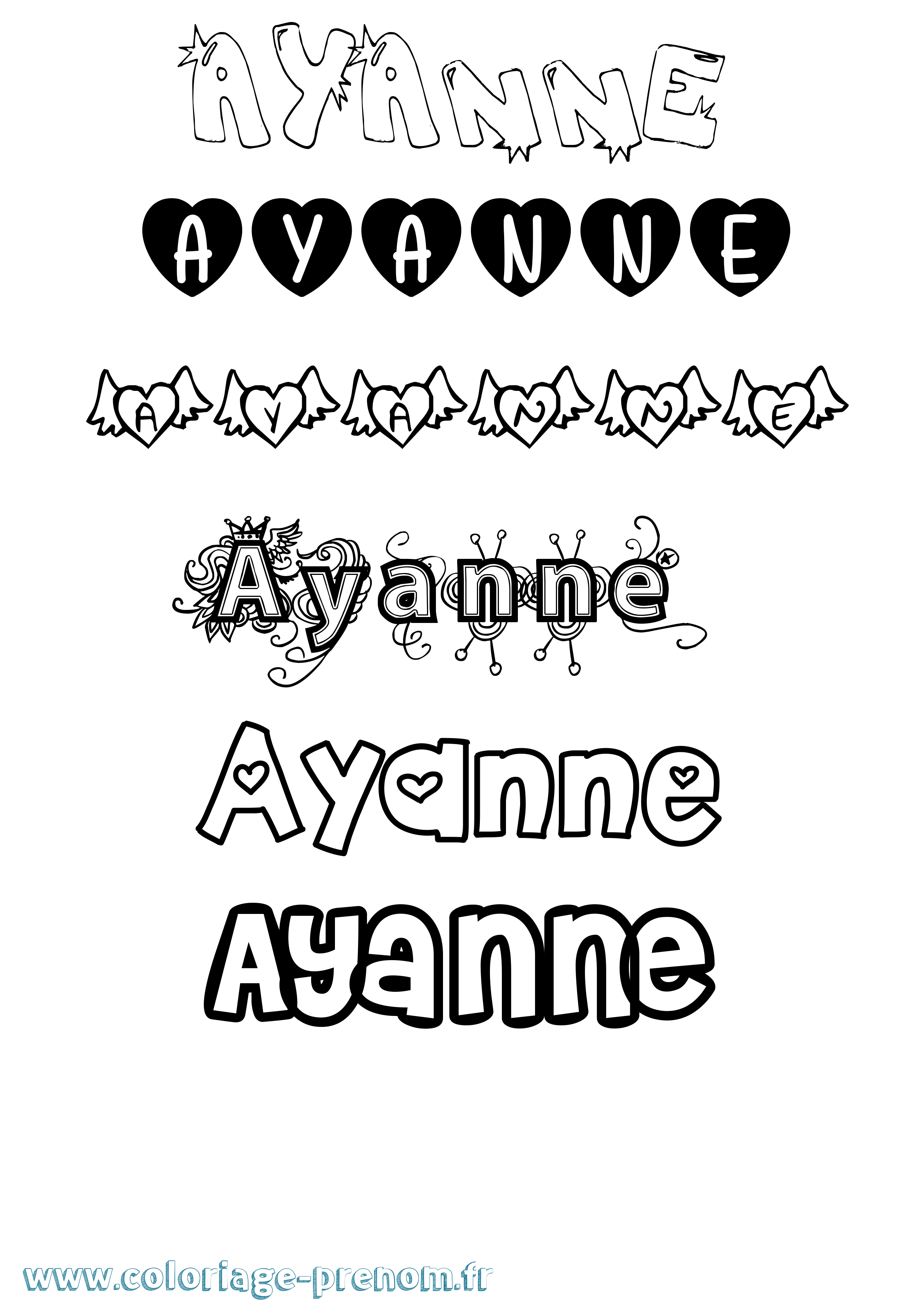 Coloriage Ayanne Girly Coloriage prénom Ayanne Girly