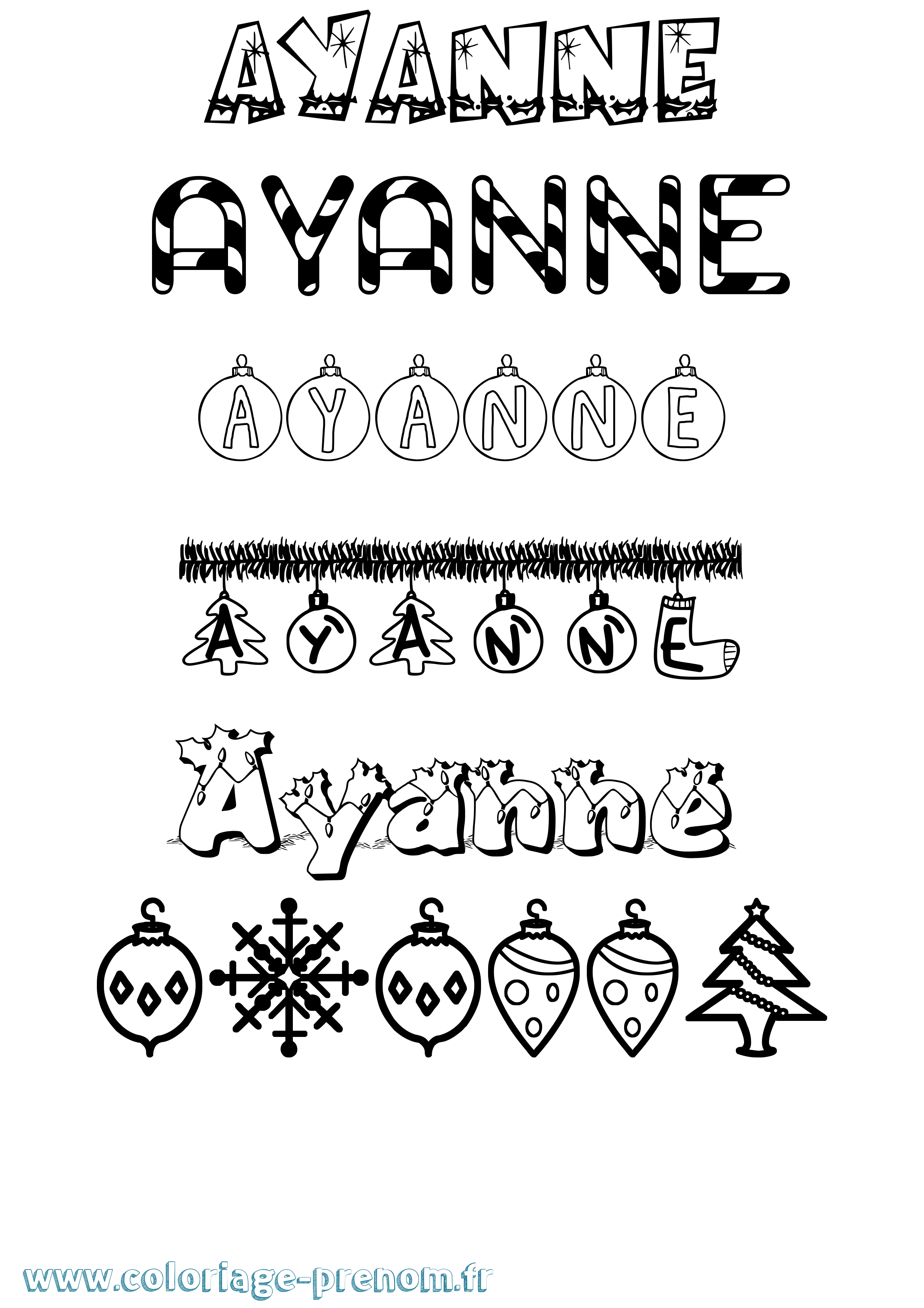 Coloriage Ayanne Noël Coloriage prénom Ayanne Noël