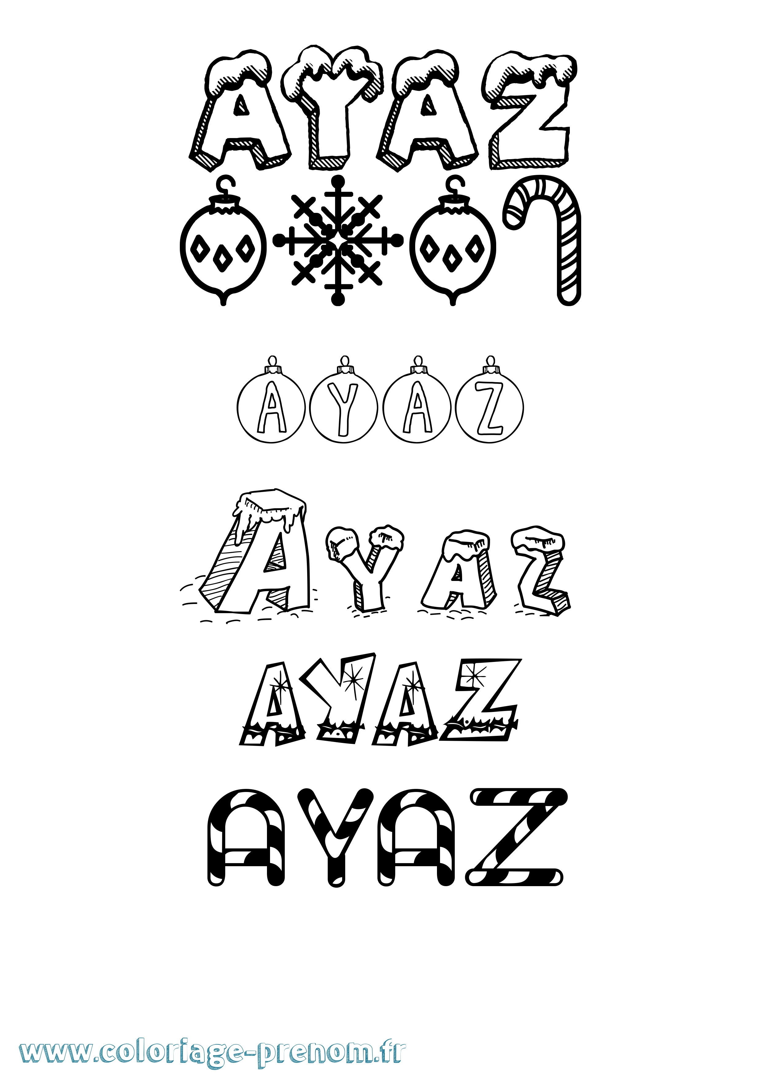 Coloriage Ayaz Noël Coloriage prénom Ayaz Noël