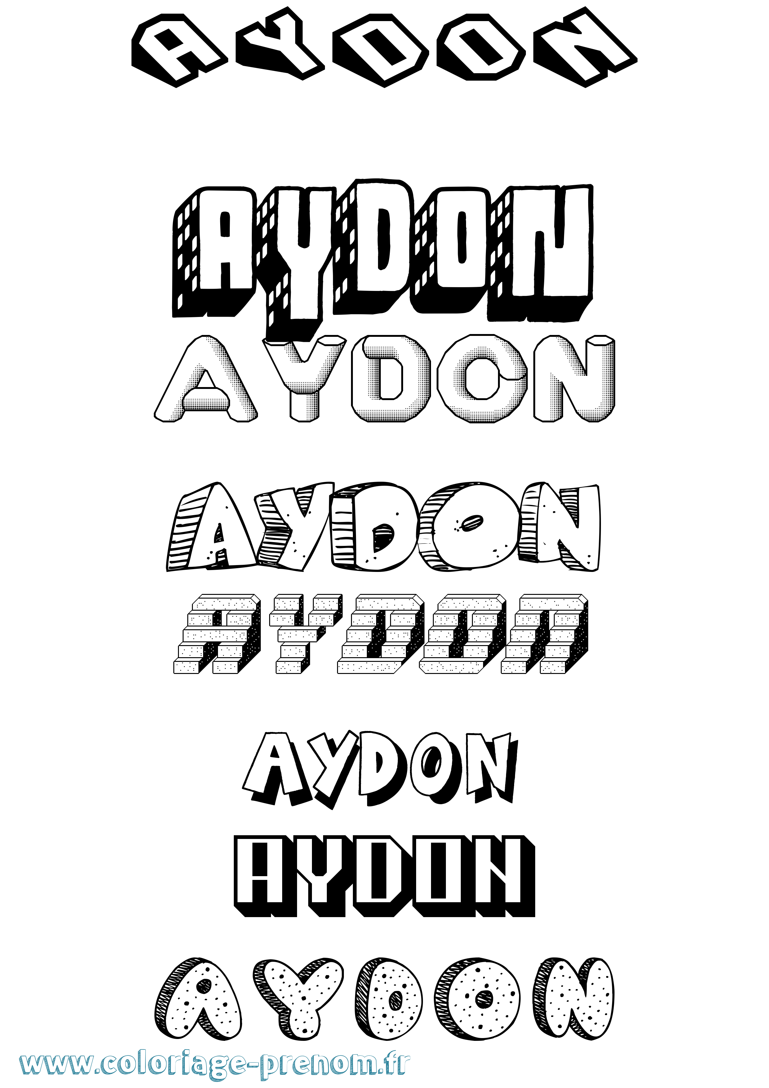 Coloriage Aydon Effet 3D Coloriage prénom Aydon Effet 3D