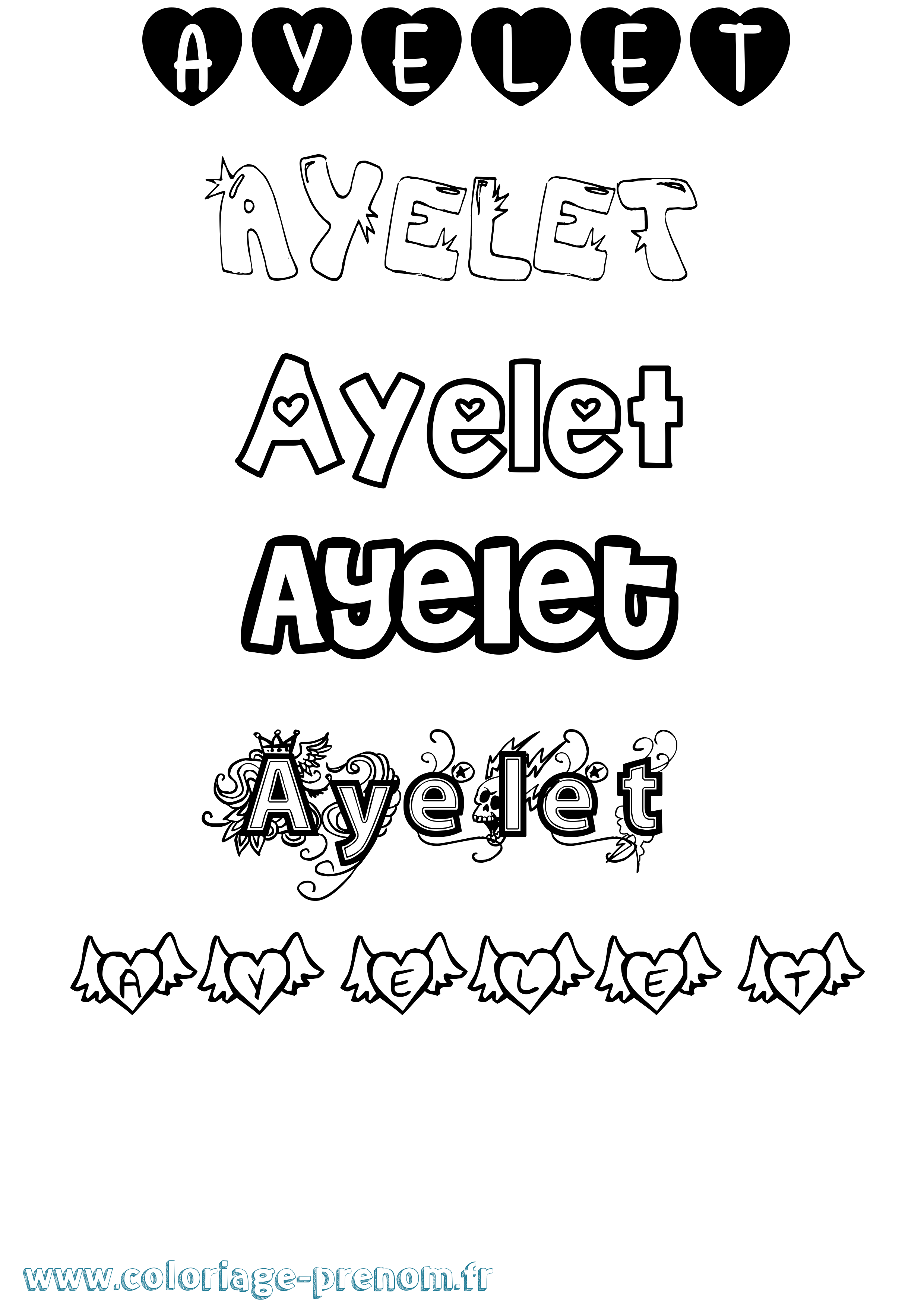 Coloriage Ayelet Girly Coloriage prénom Ayelet Girly