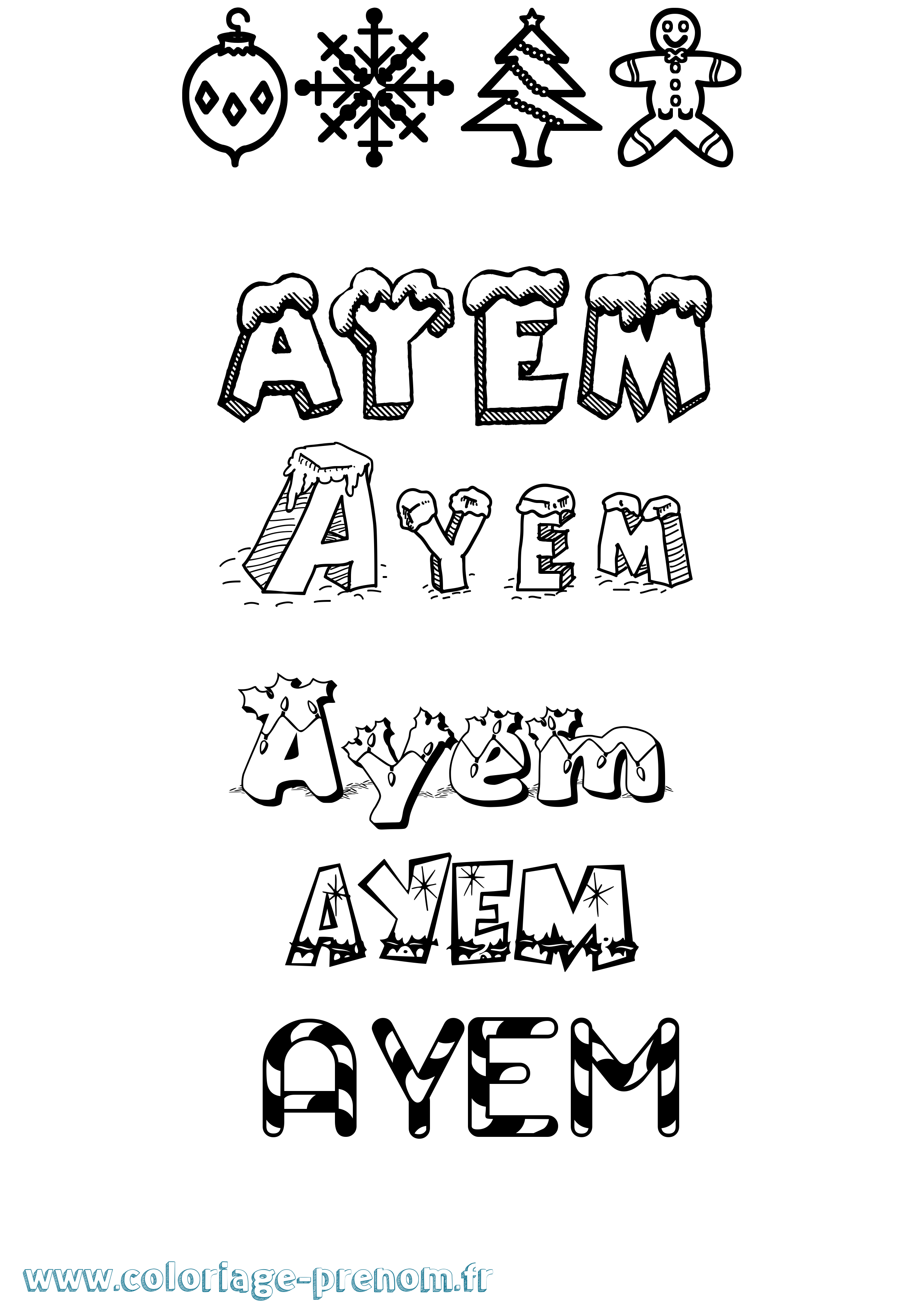 Coloriage Ayem Noël Coloriage prénom Ayem Noël