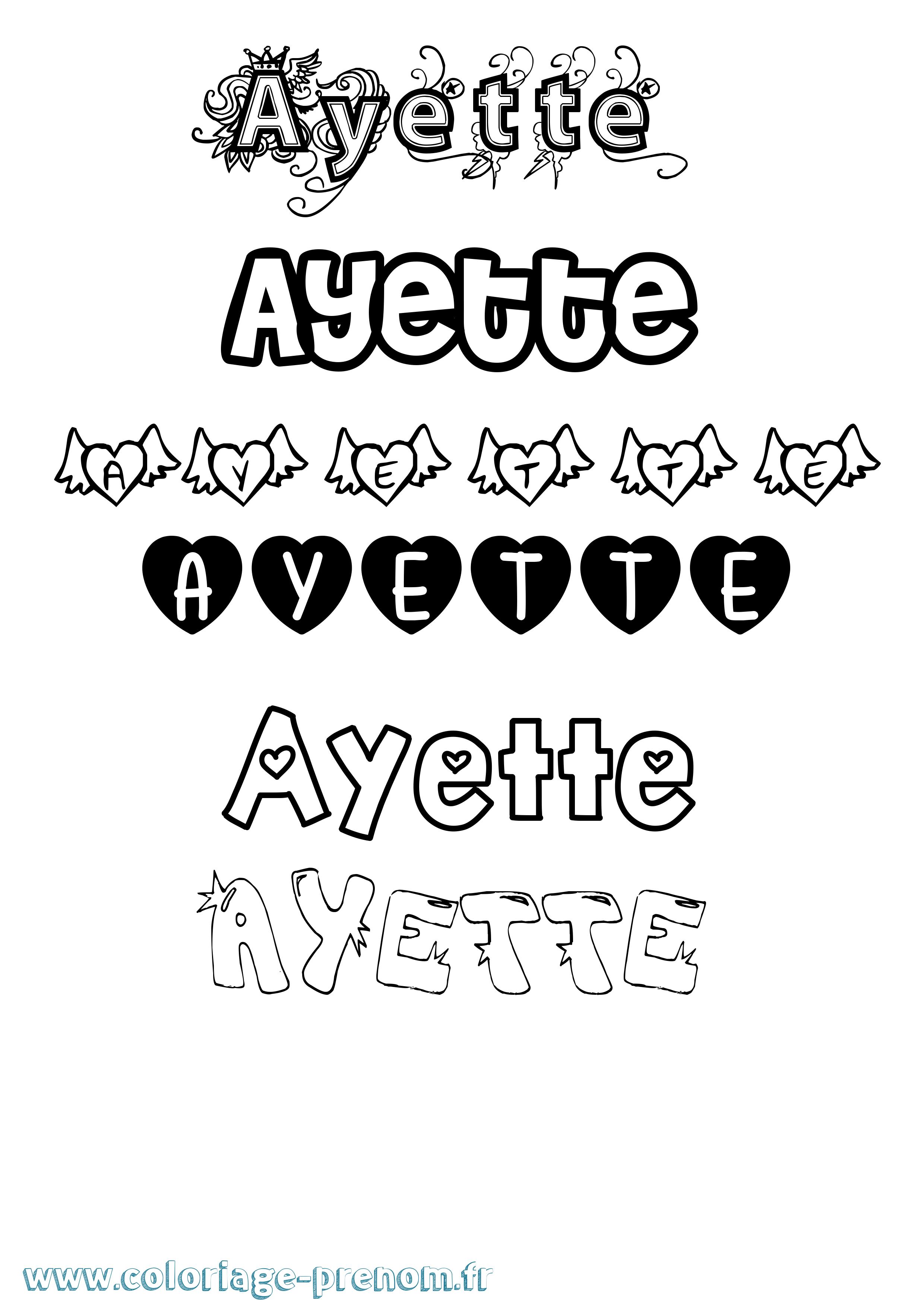 Coloriage Ayette Girly Coloriage prénom Ayette Girly