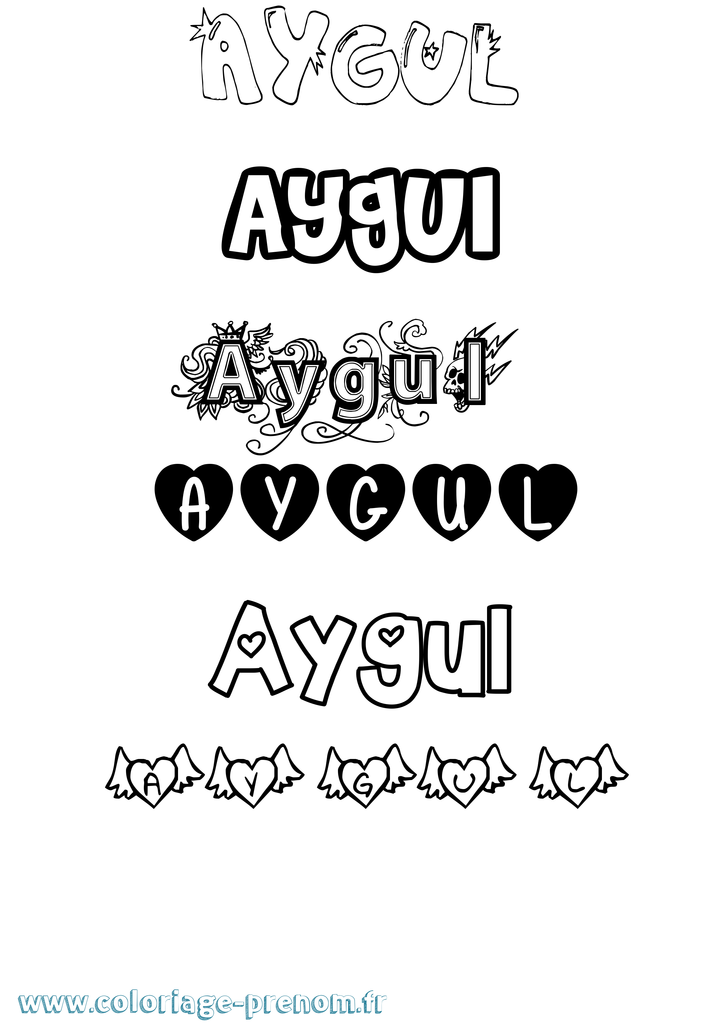 Coloriage Aygul Girly Coloriage prénom Aygul Girly