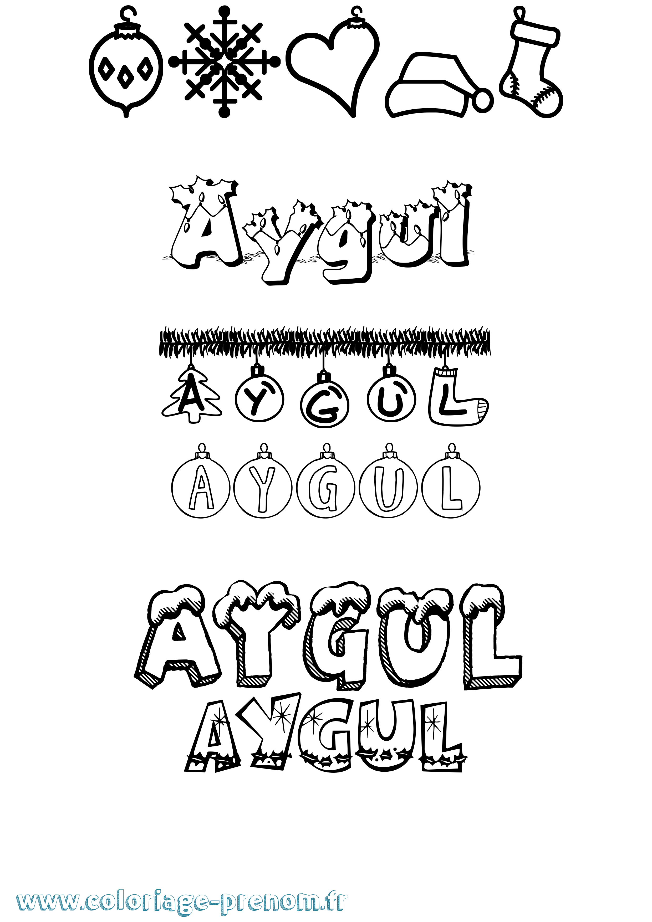 Coloriage Aygul Noël Coloriage prénom Aygul Noël
