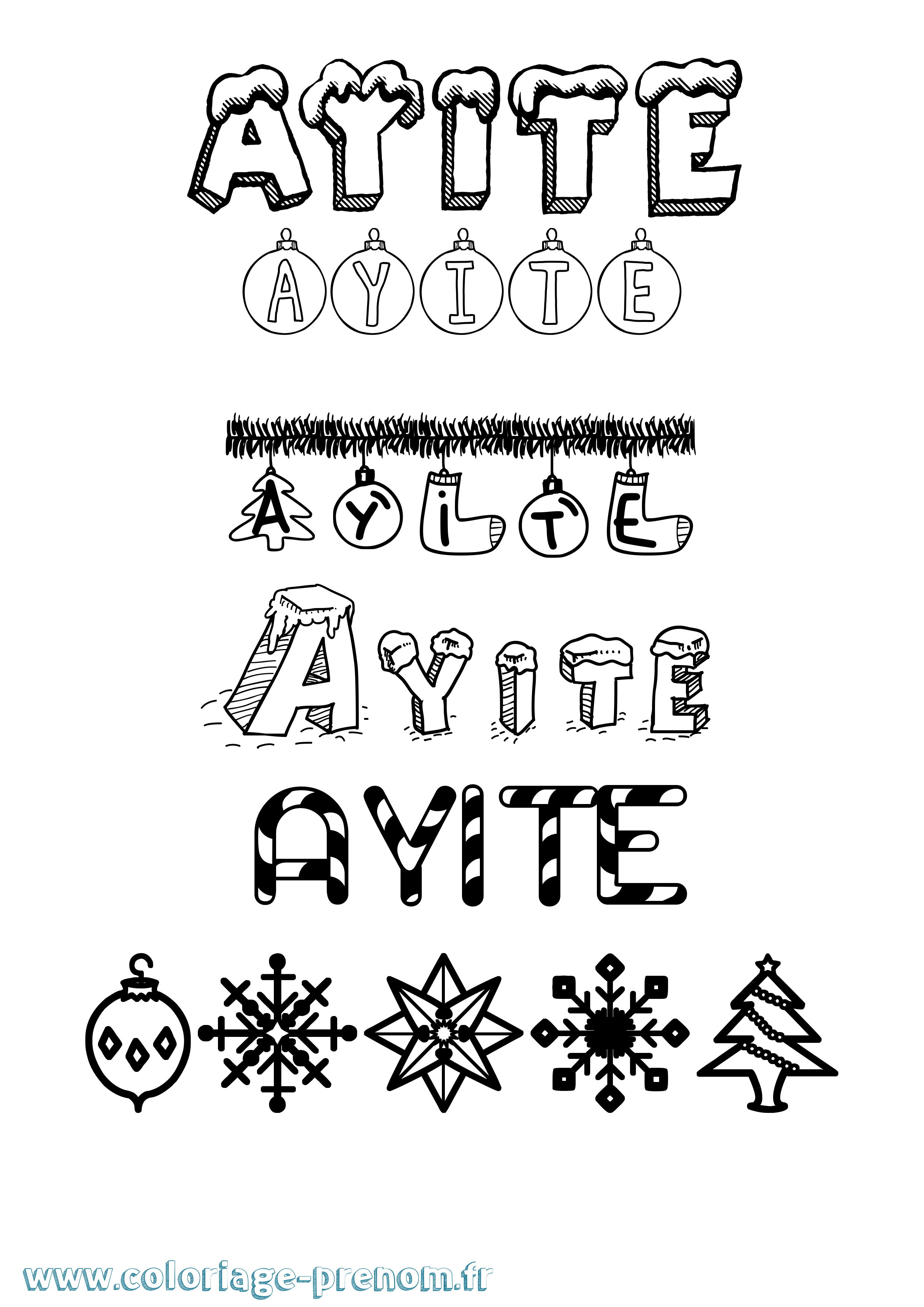 Coloriage Ayite Noël Coloriage prénom Ayite Noël