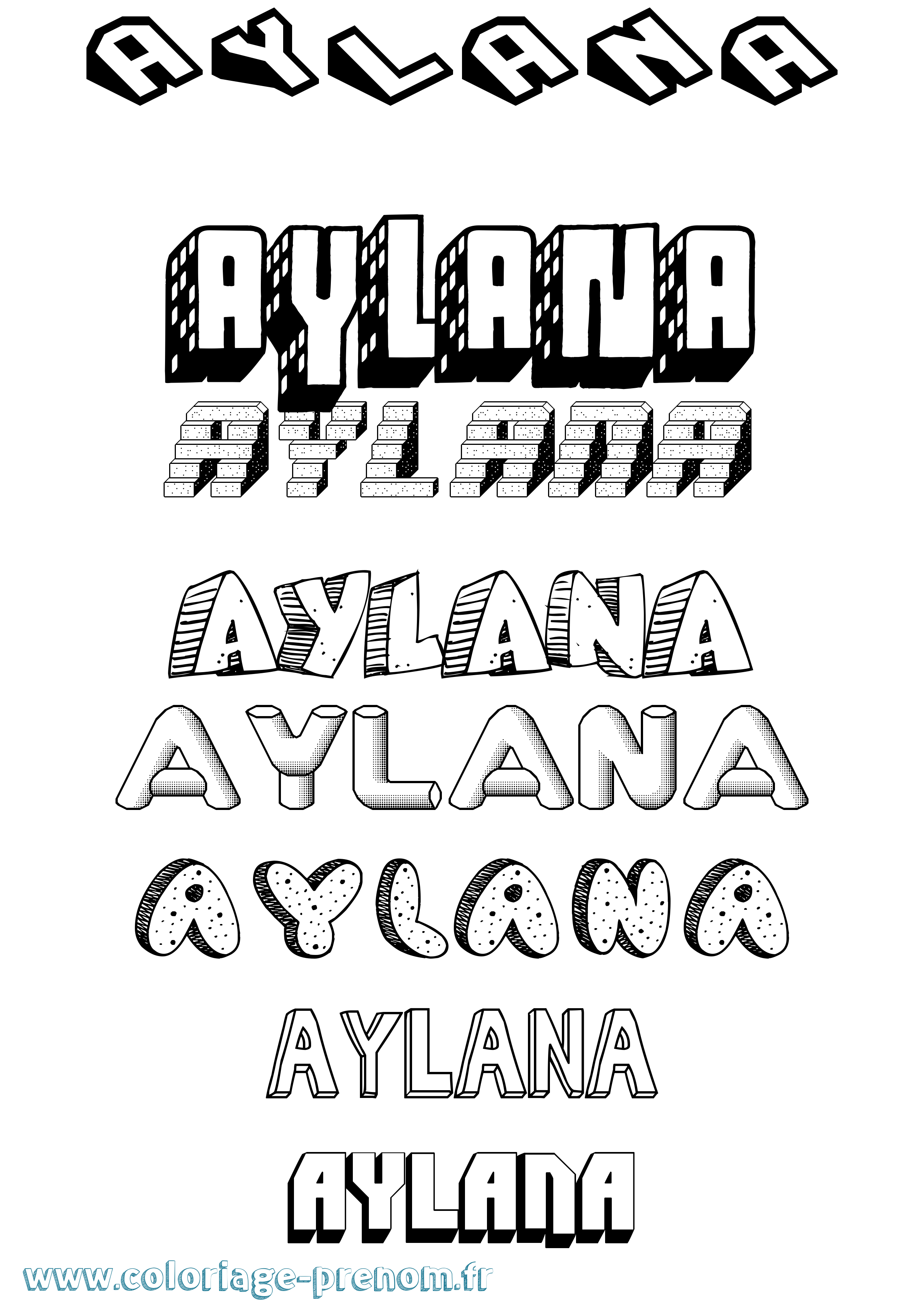 Coloriage Aylana Effet 3D Coloriage prénom Aylana Effet 3D