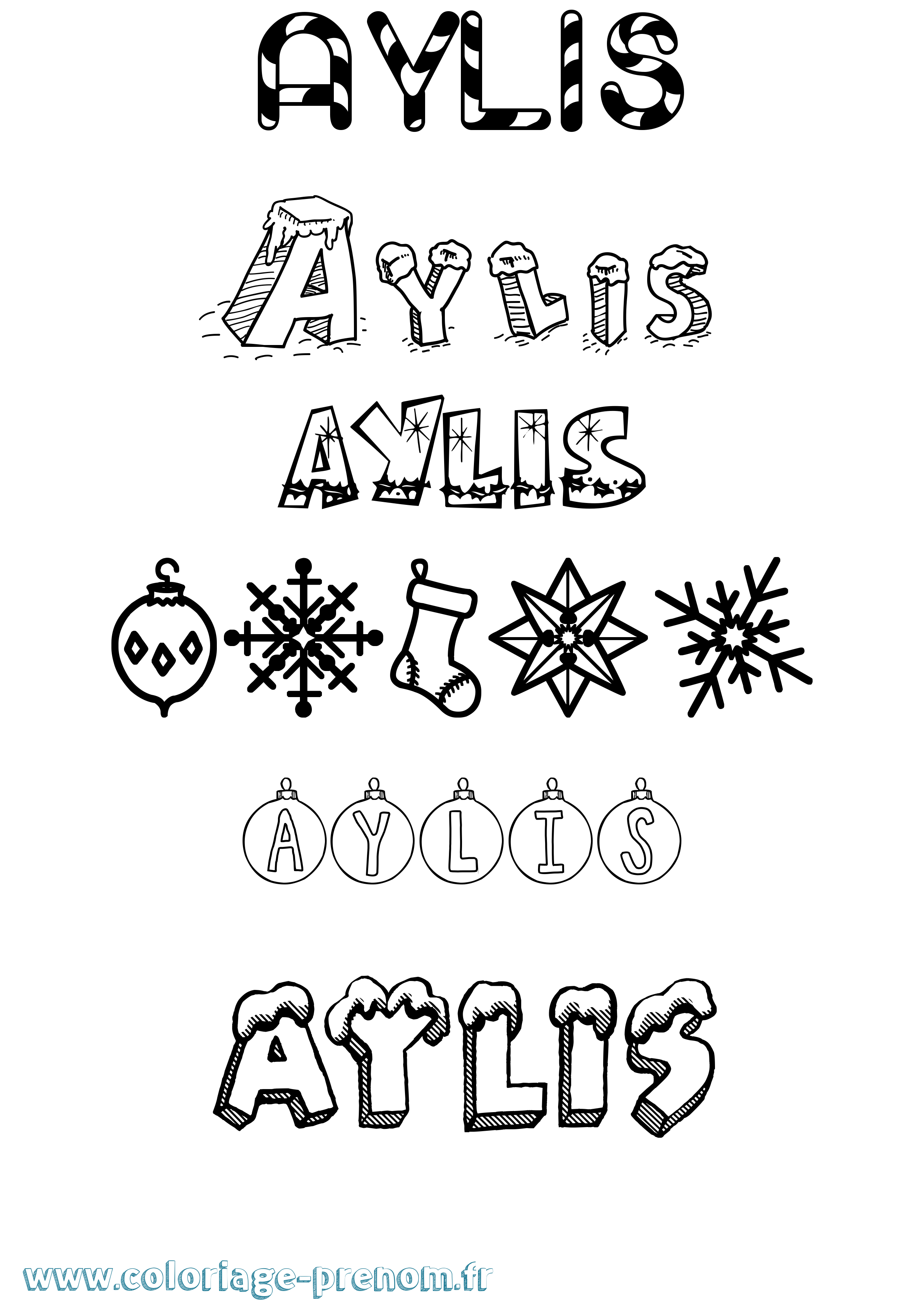 Coloriage Aylis Noël Coloriage prénom Aylis Noël