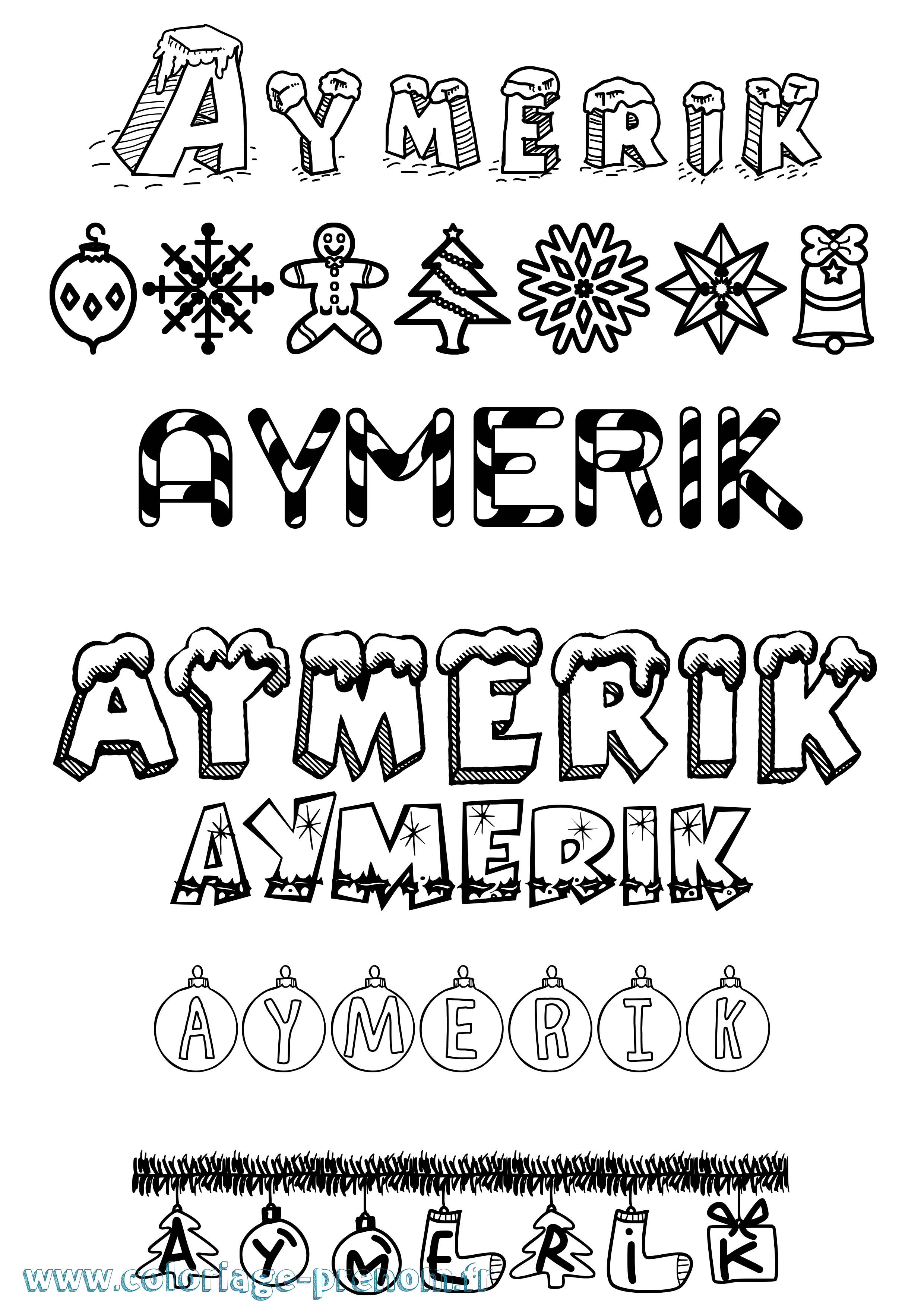 Coloriage Aymerik Noël Coloriage prénom Aymerik Noël