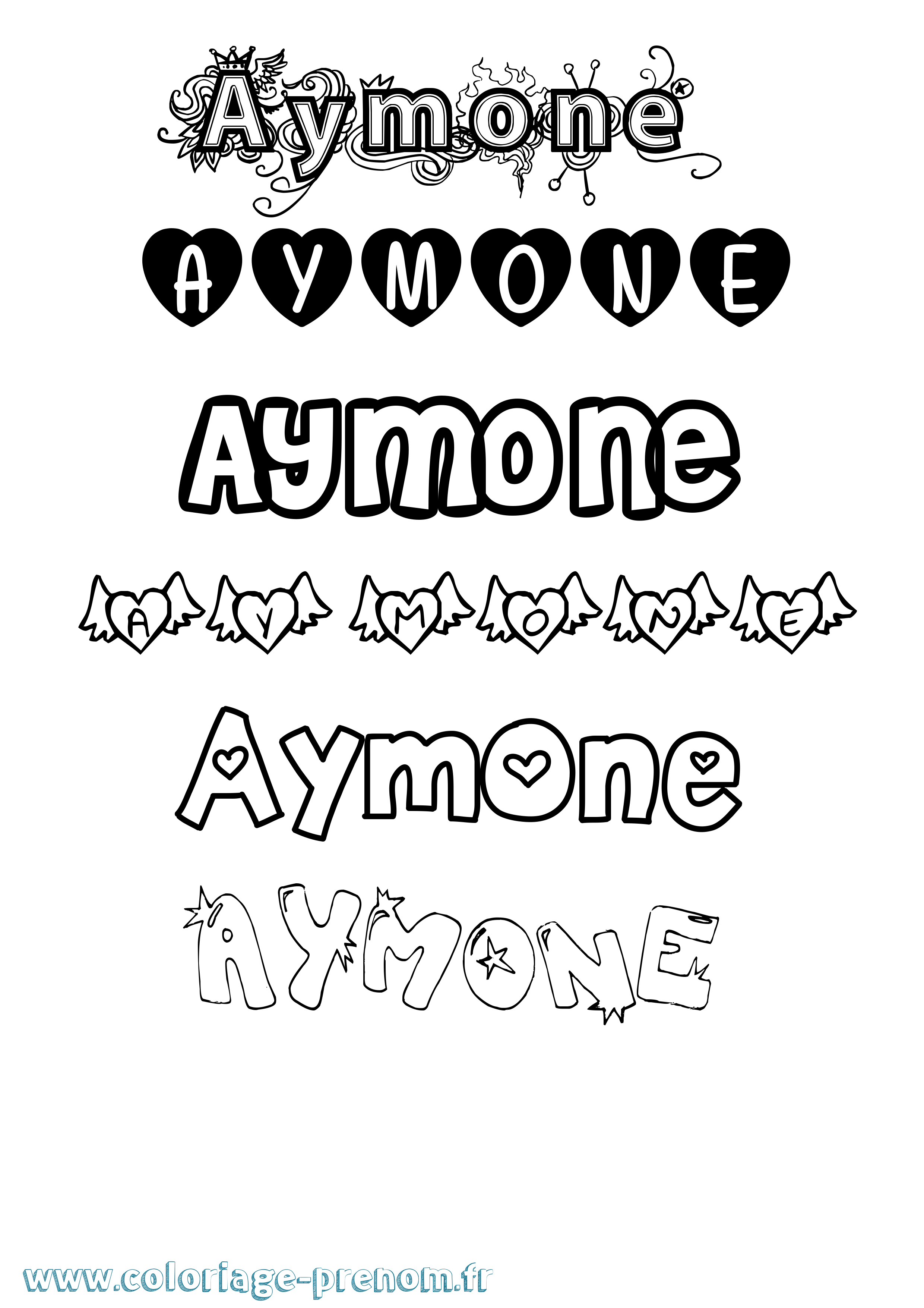 Coloriage Aymone Girly Coloriage prénom Aymone Girly