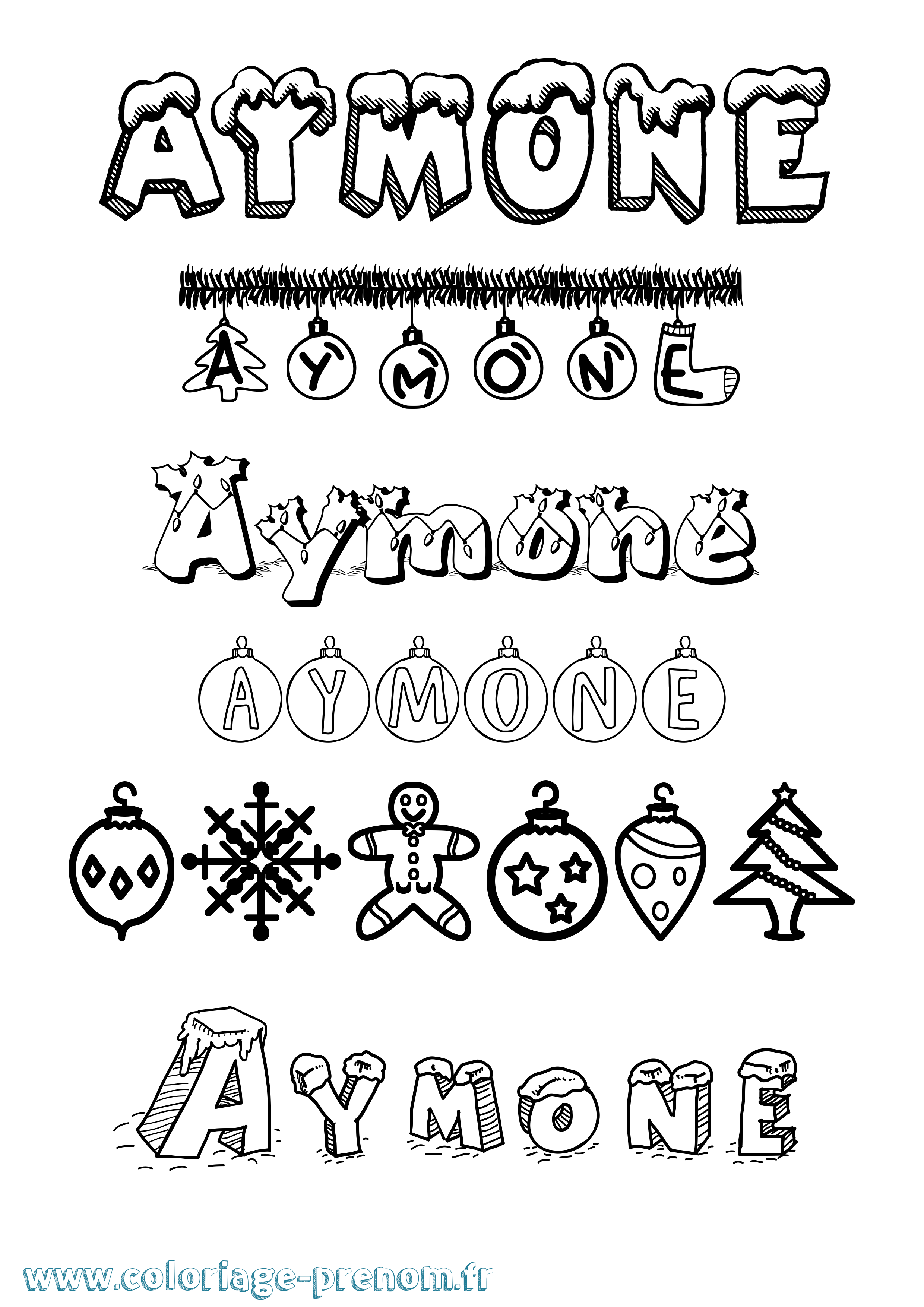 Coloriage Aymone Noël Coloriage prénom Aymone Noël