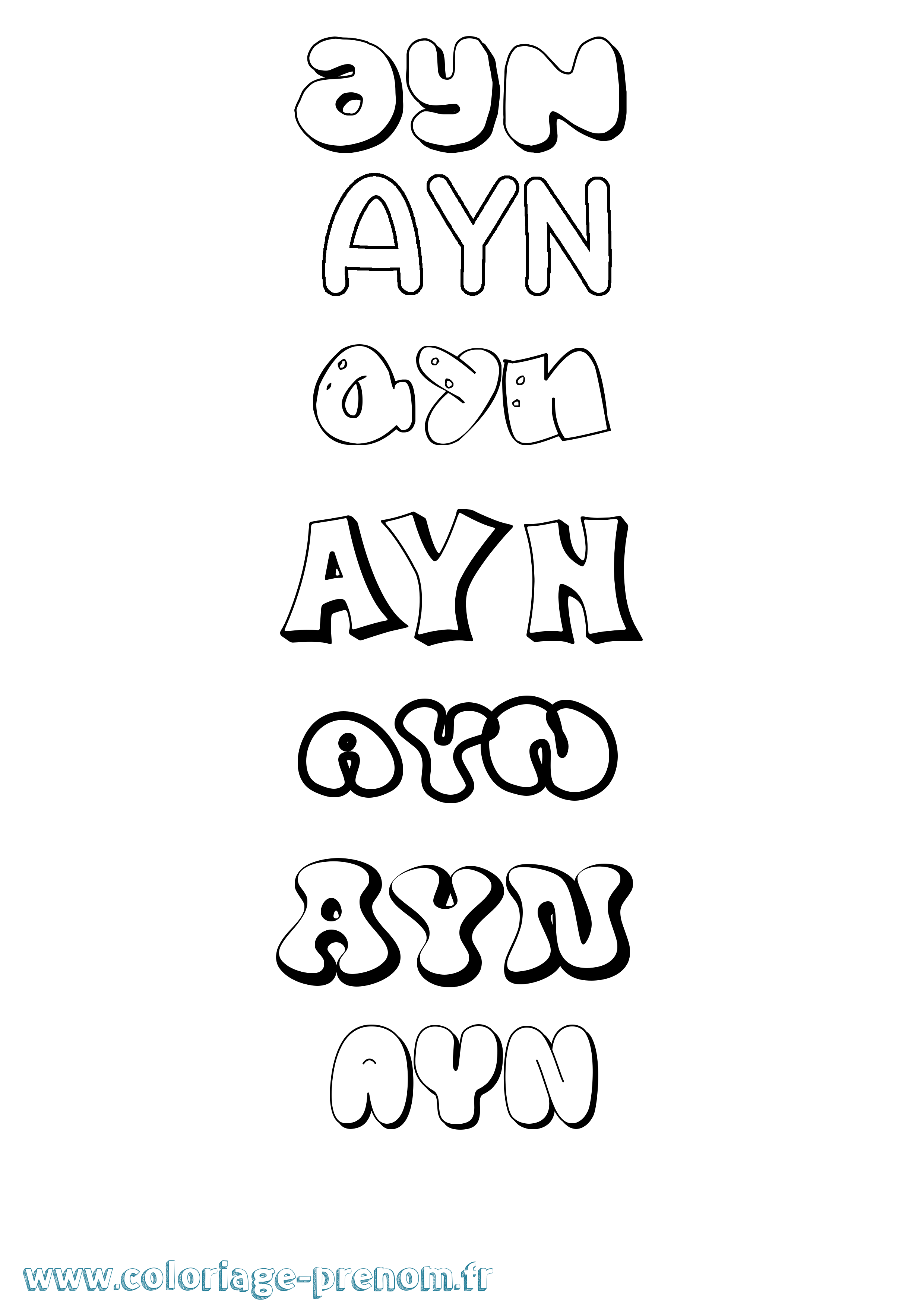 Coloriage Ayn Bubble Coloriage prénom Ayn Bubble