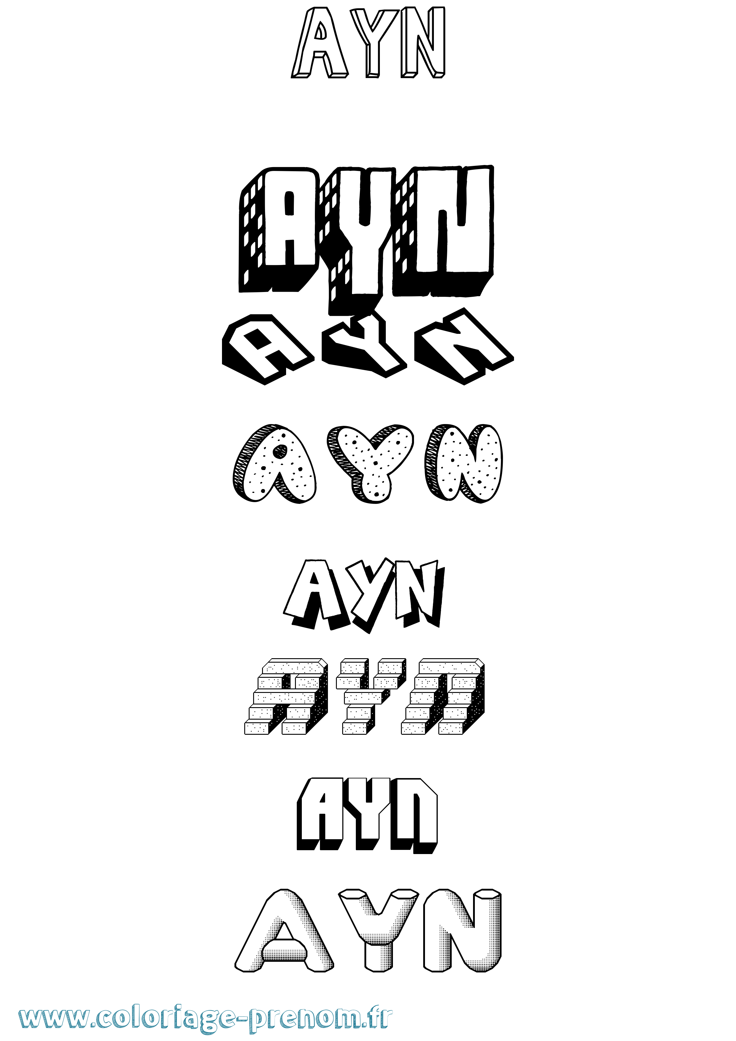 Coloriage Ayn Effet 3D Coloriage prénom Ayn Effet 3D