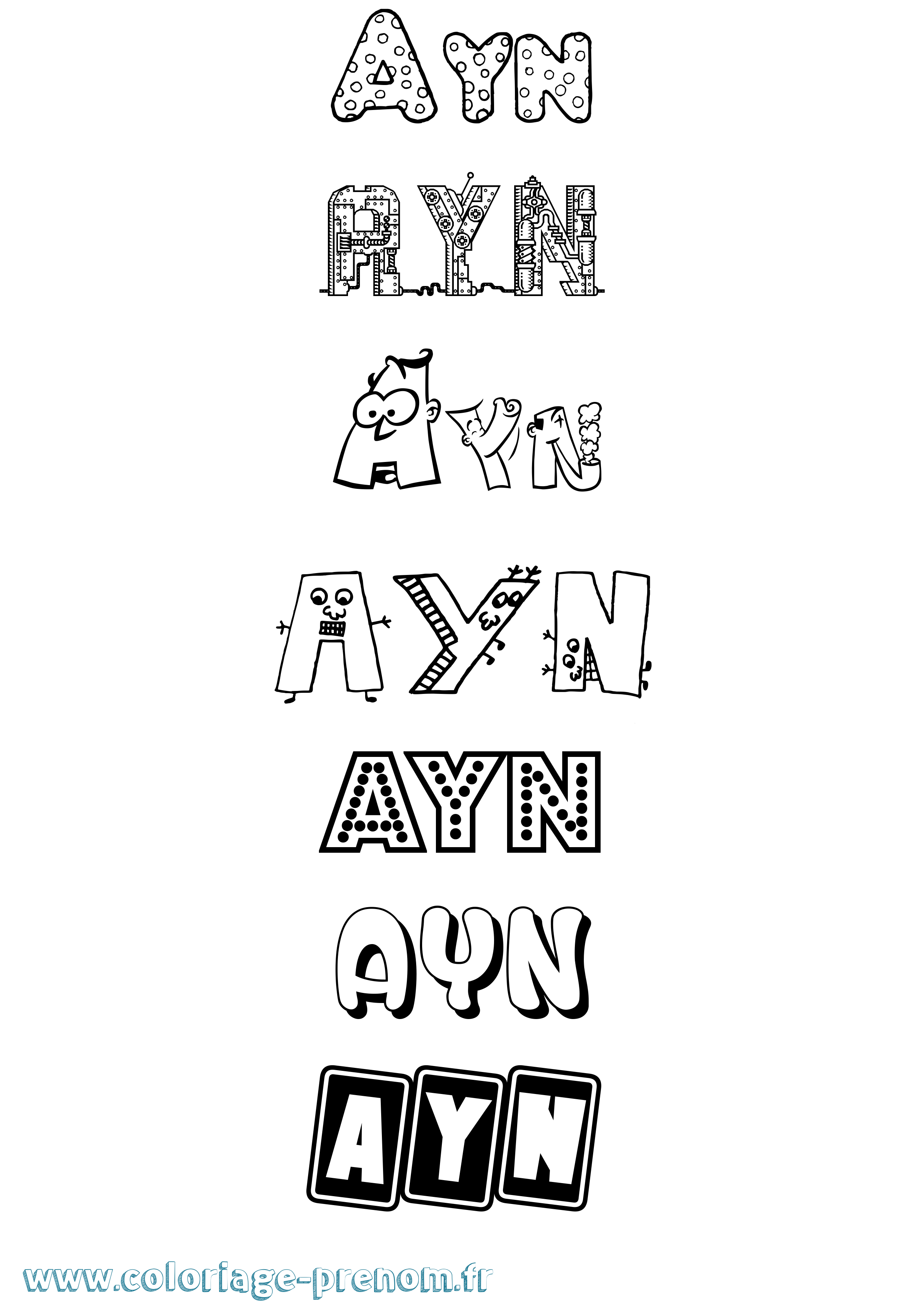 Coloriage Ayn Fun Coloriage prénom Ayn Fun