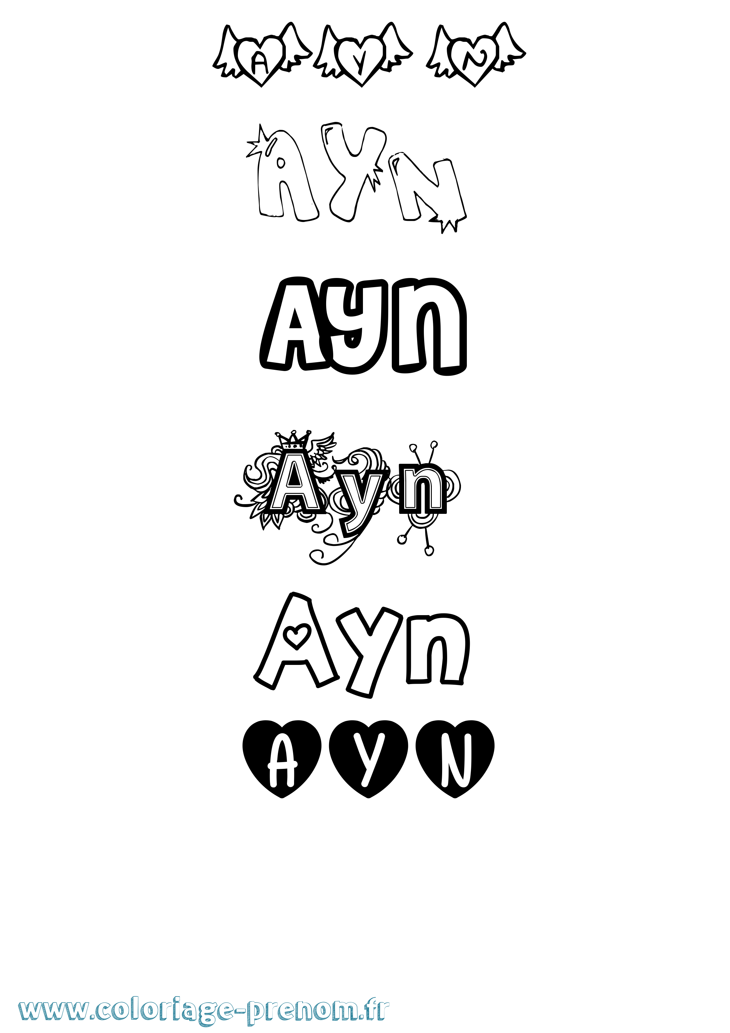 Coloriage Ayn Girly Coloriage prénom Ayn Girly