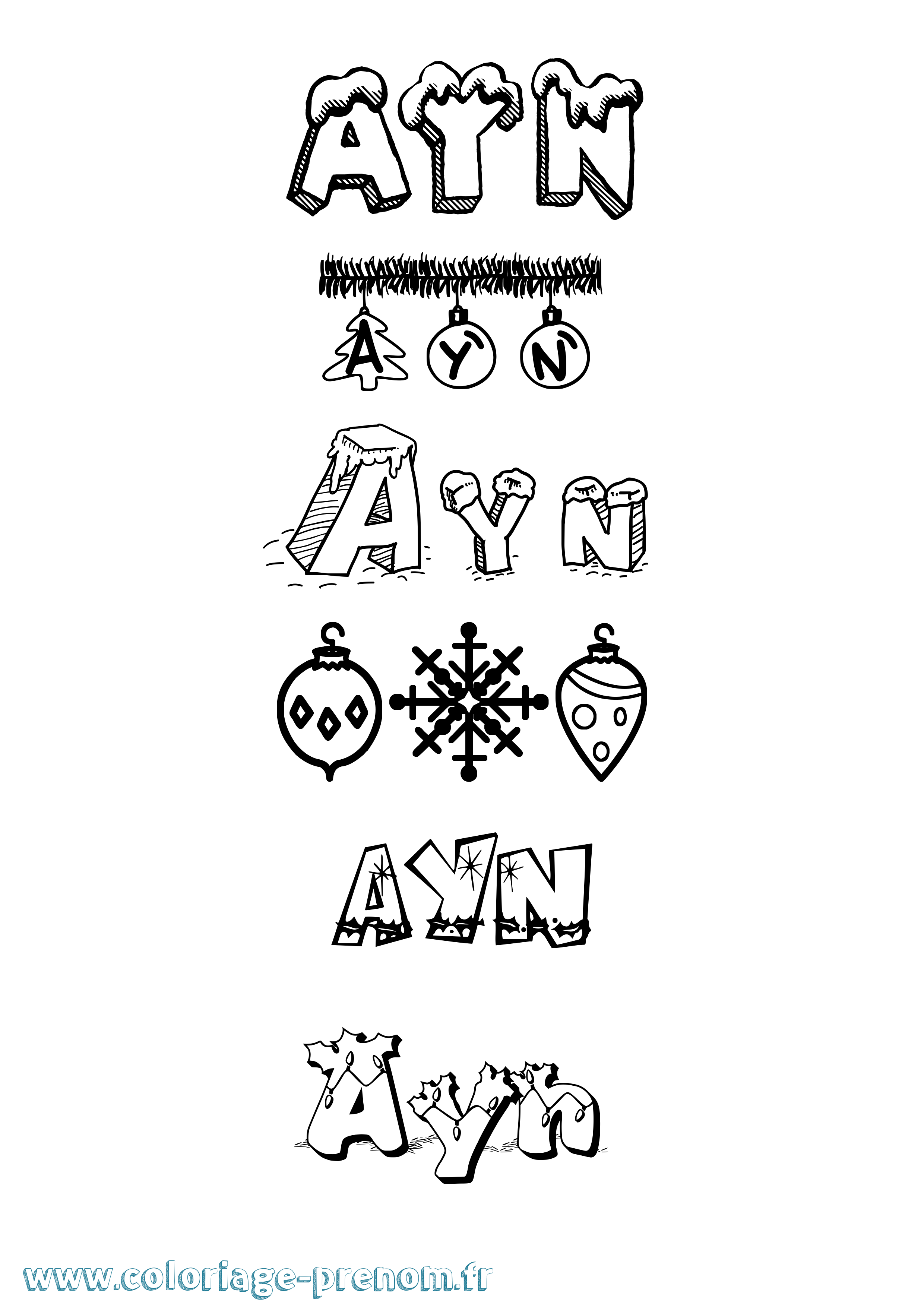Coloriage Ayn Noël Coloriage prénom Ayn Noël