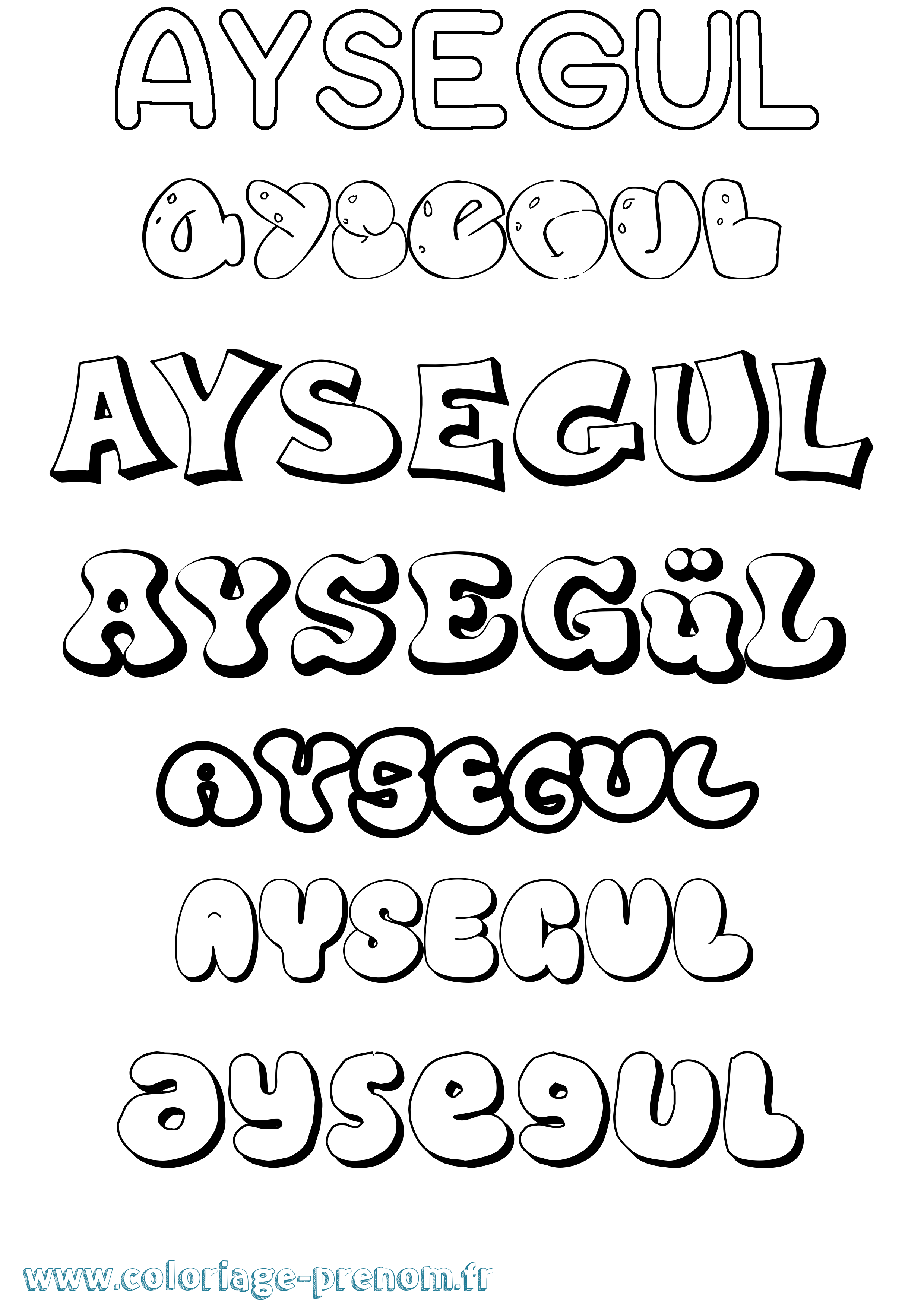 Coloriage Aysegül Bubble Coloriage prénom Aysegül Bubble