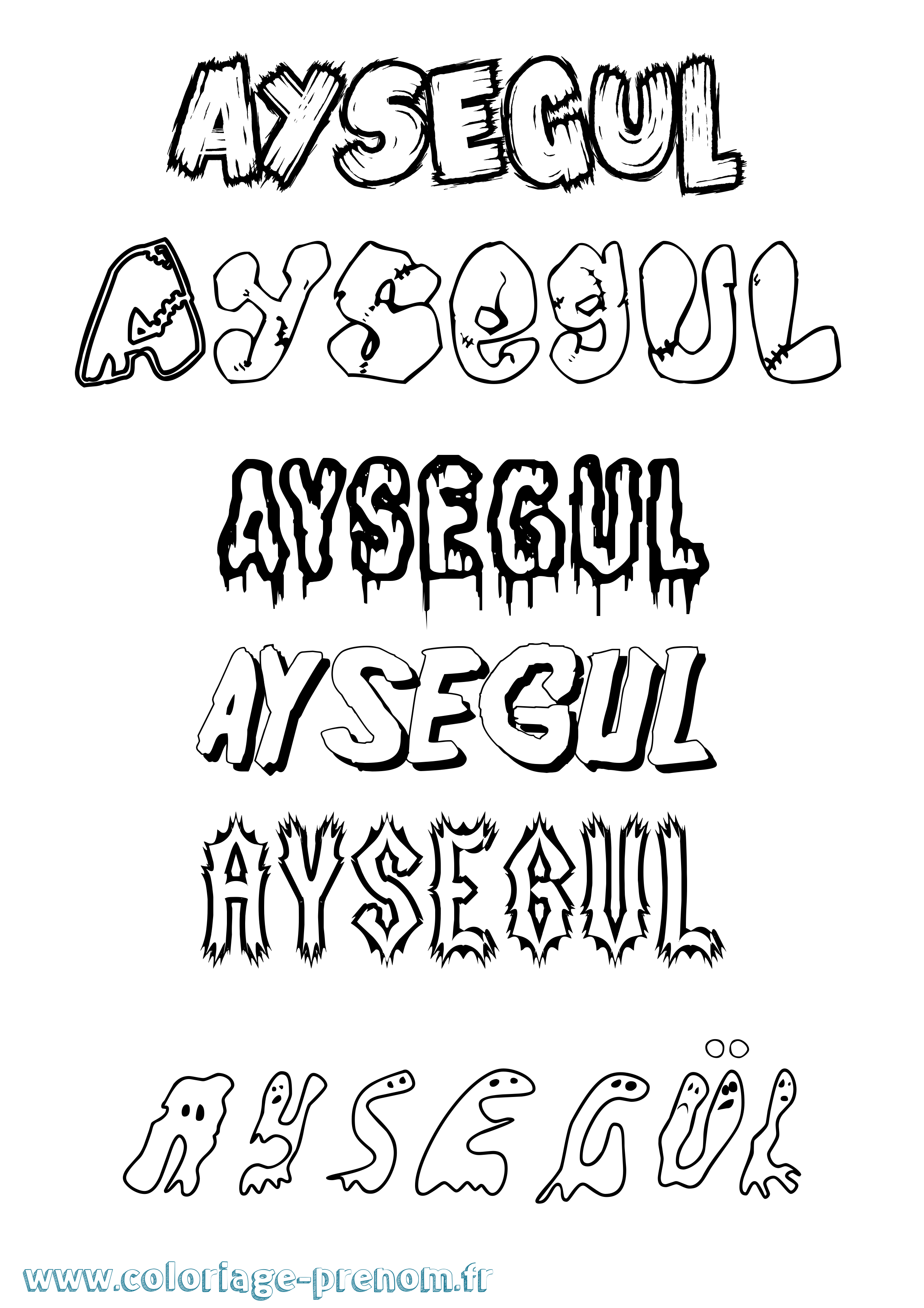 Coloriage Aysegül Frisson Coloriage prénom Aysegül Frisson