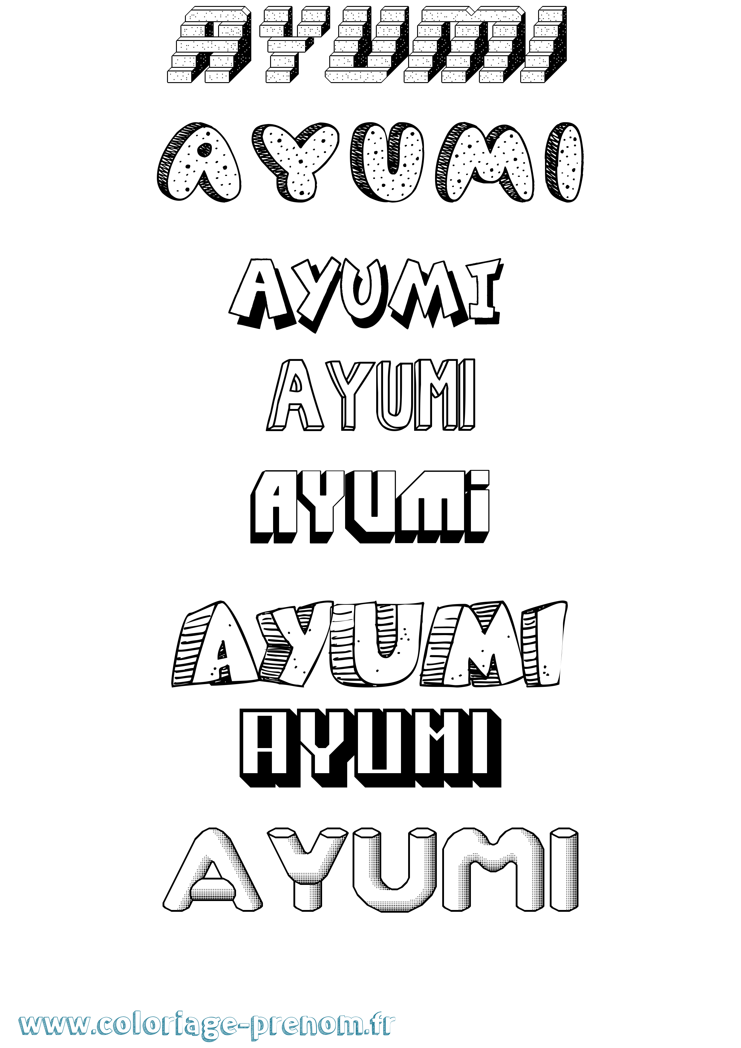 Coloriage Ayumi Effet 3D Coloriage prénom Ayumi Effet 3D