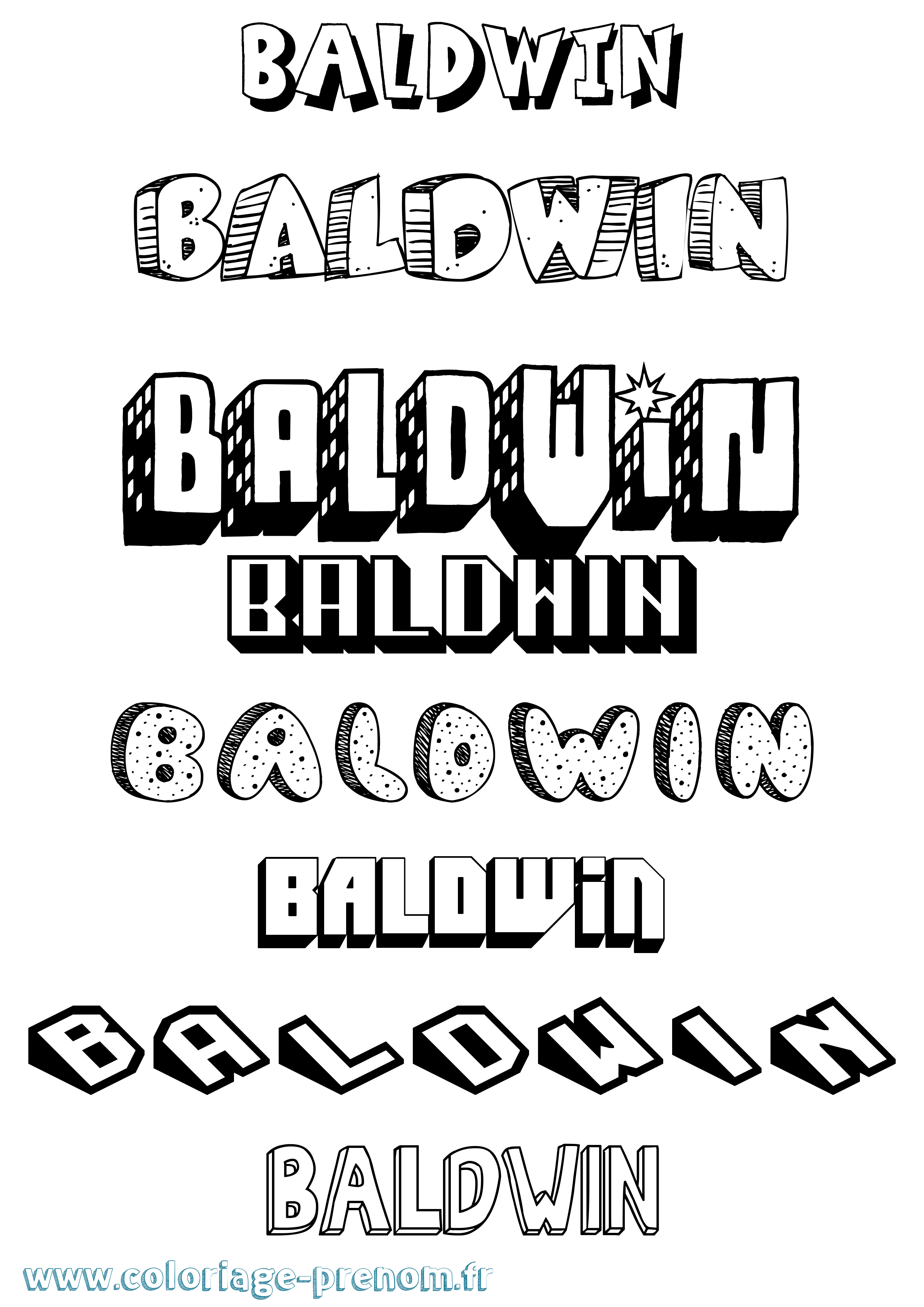 Coloriage Baldwin Effet 3D Coloriage prénom Baldwin Effet 3D