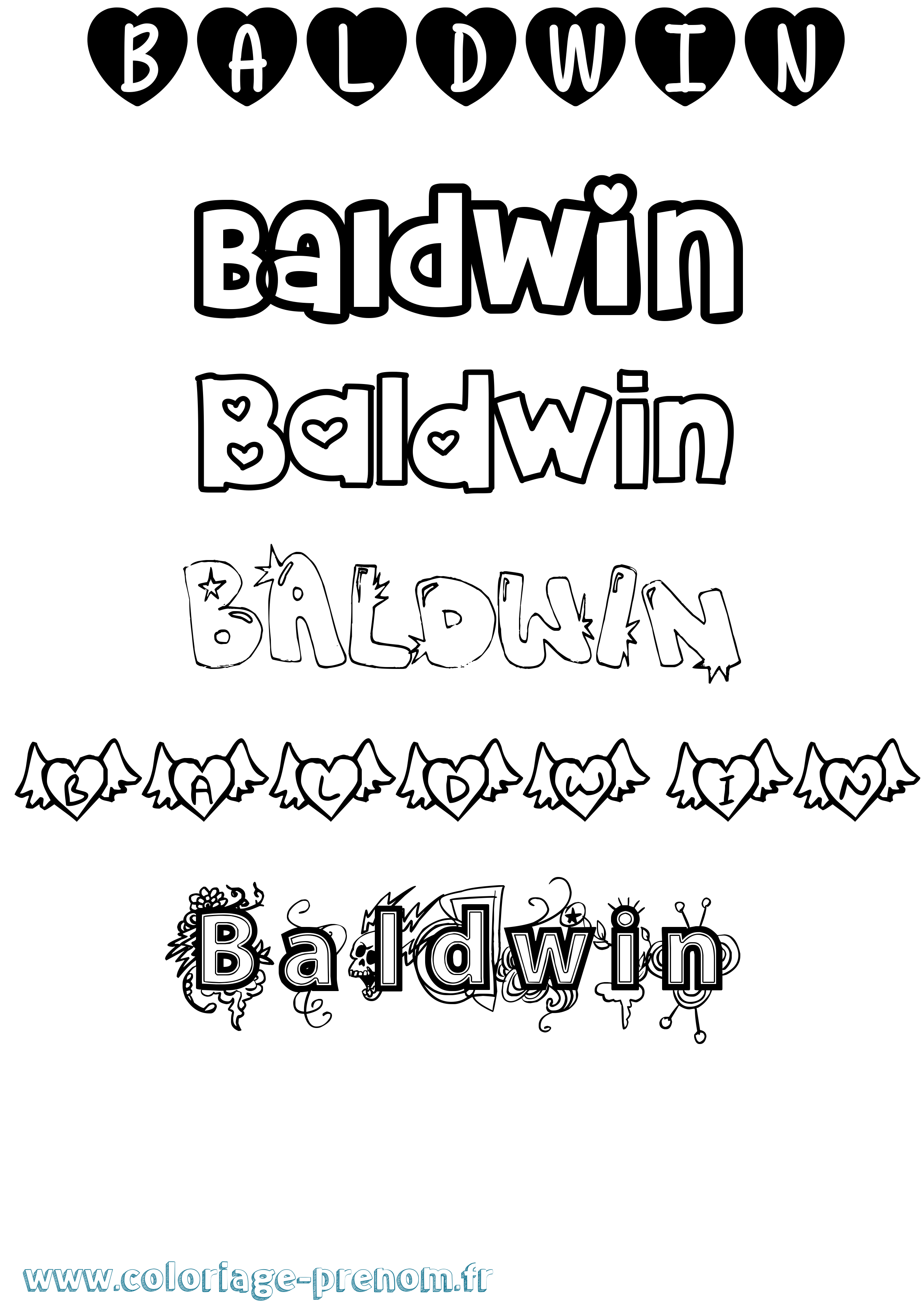 Coloriage Baldwin Girly Coloriage prénom Baldwin Girly
