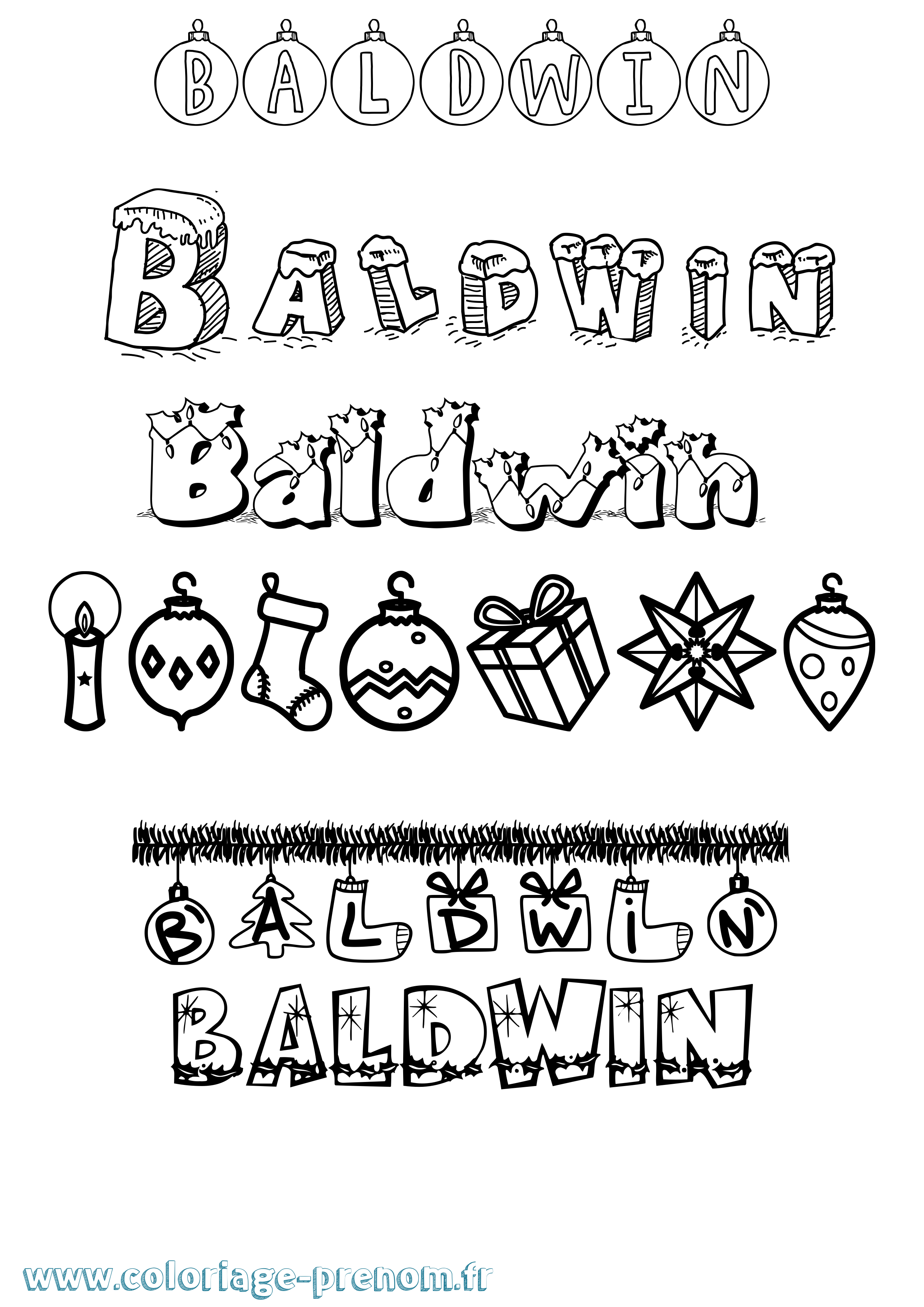 Coloriage Baldwin Noël Coloriage prénom Baldwin Noël