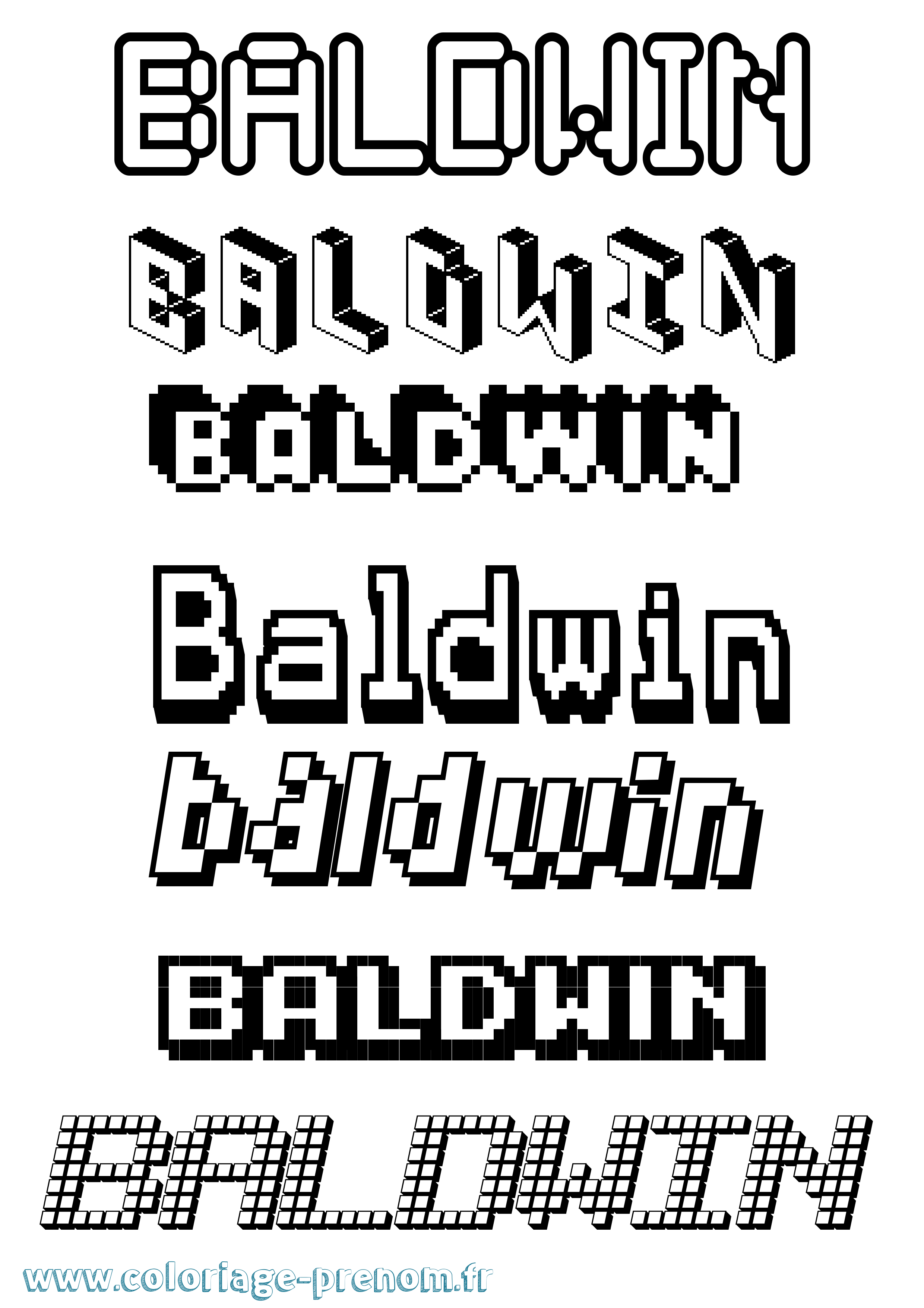 Coloriage Baldwin Pixel Coloriage prénom Baldwin Pixel