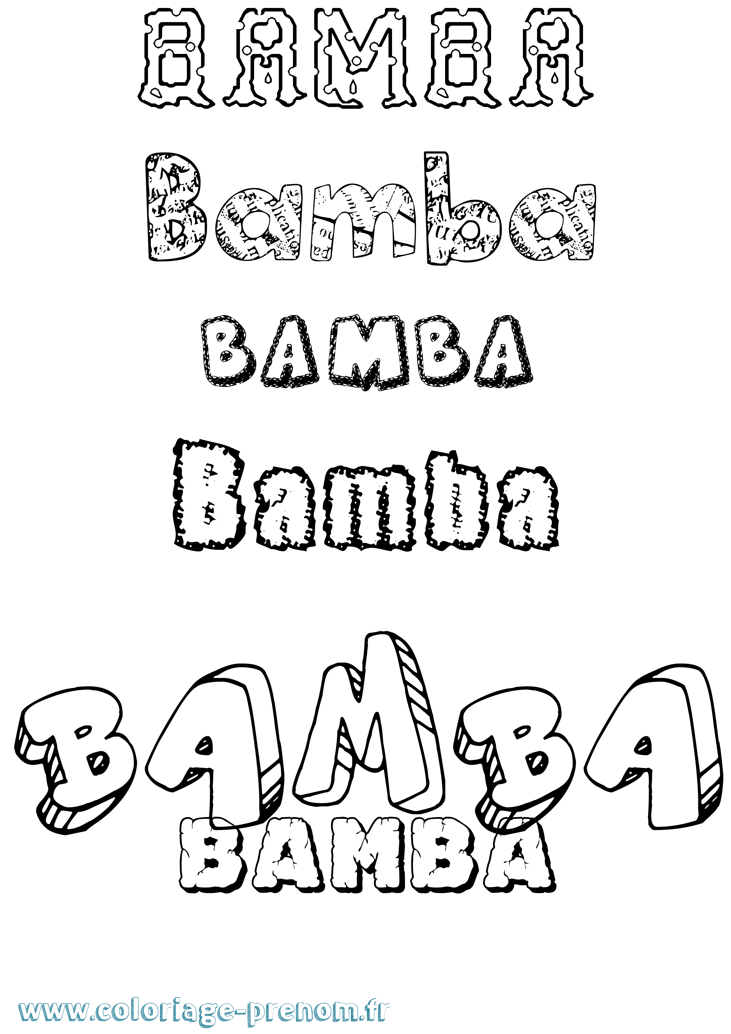Coloriage Bamba Destructuré Coloriage prénom Bamba Destructuré