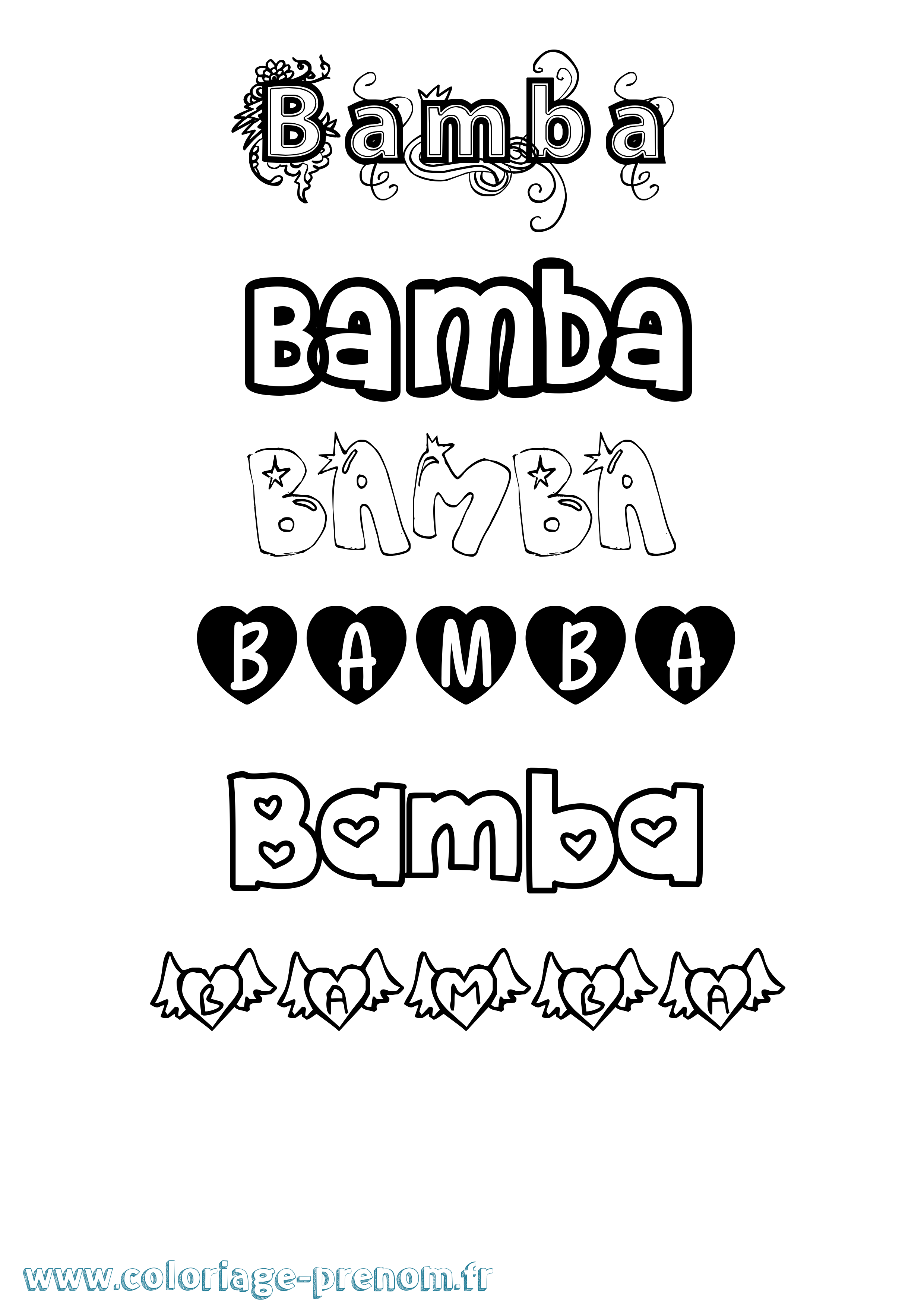 Coloriage Bamba Girly Coloriage prénom Bamba Girly