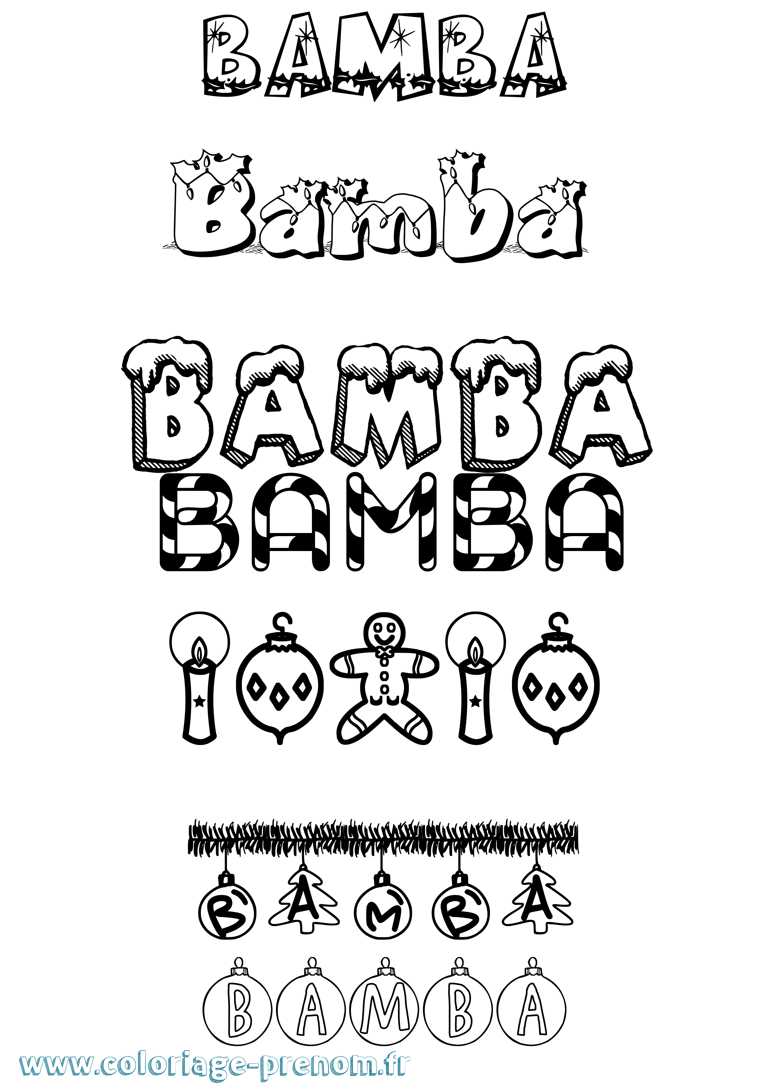 Coloriage Bamba Noël Coloriage prénom Bamba Noël