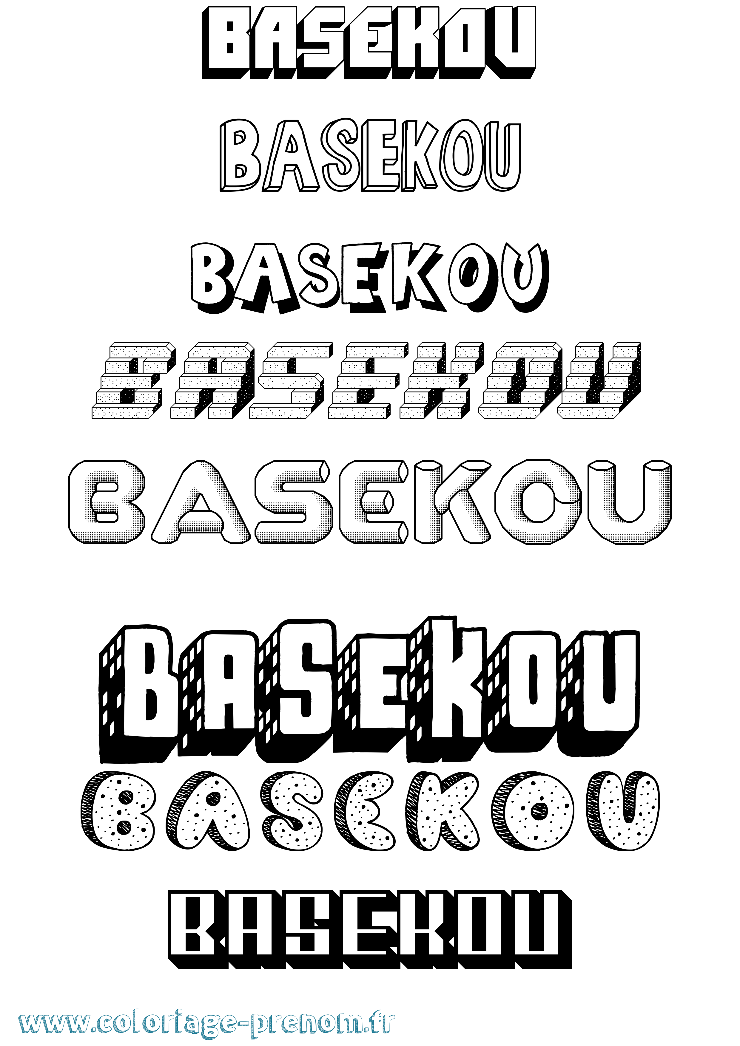 Coloriage Basekou Effet 3D Coloriage prénom Basekou Effet 3D