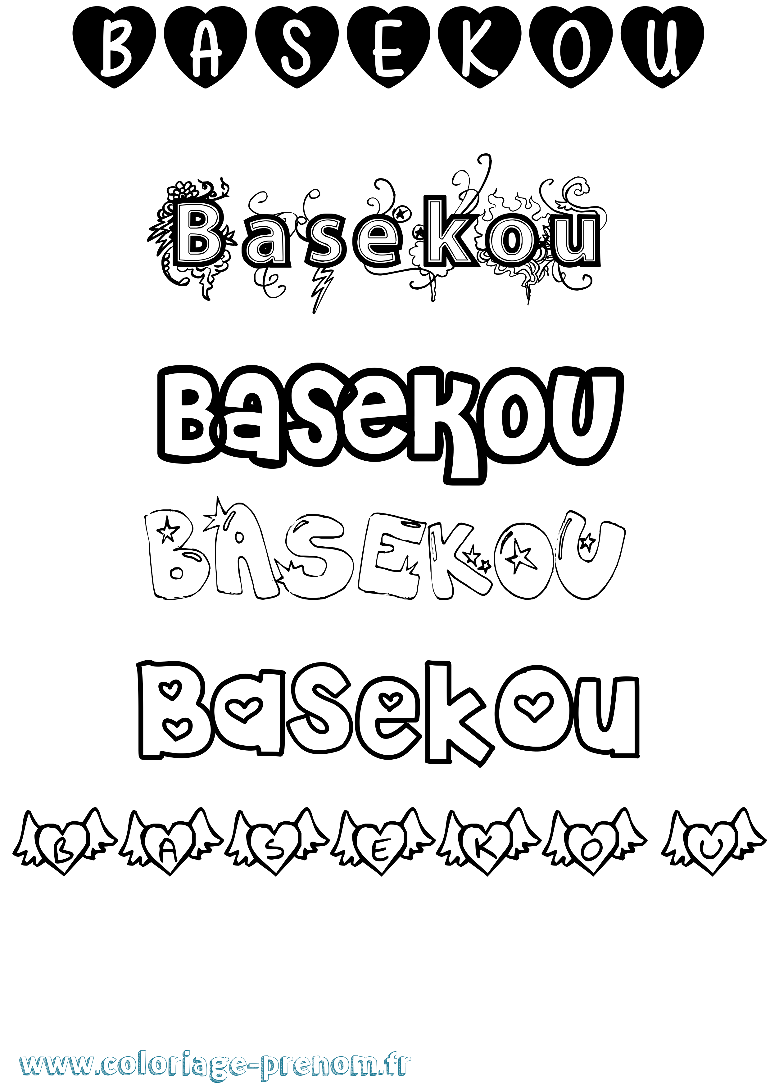 Coloriage Basekou Girly Coloriage prénom Basekou Girly