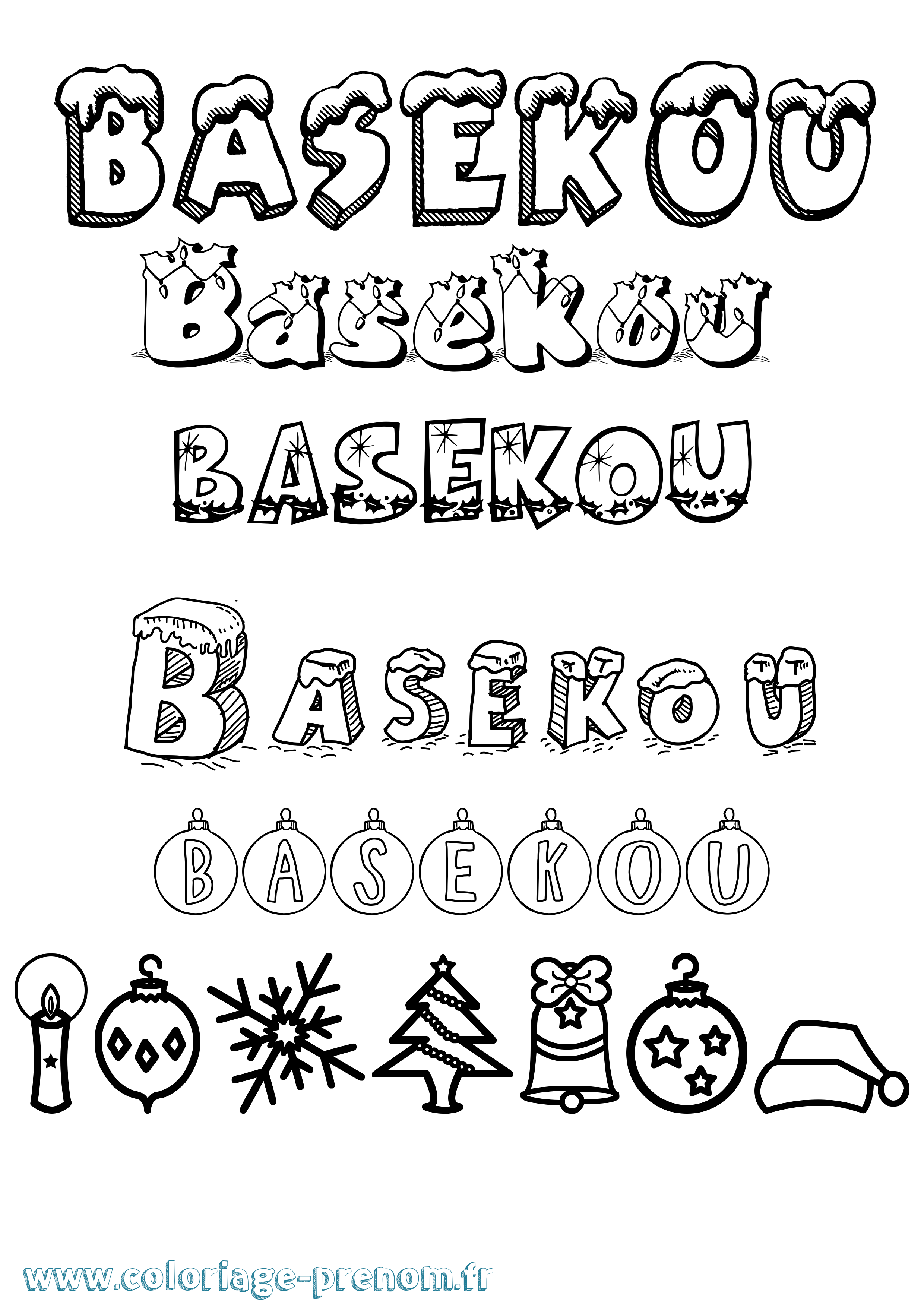 Coloriage Basekou Noël Coloriage prénom Basekou Noël