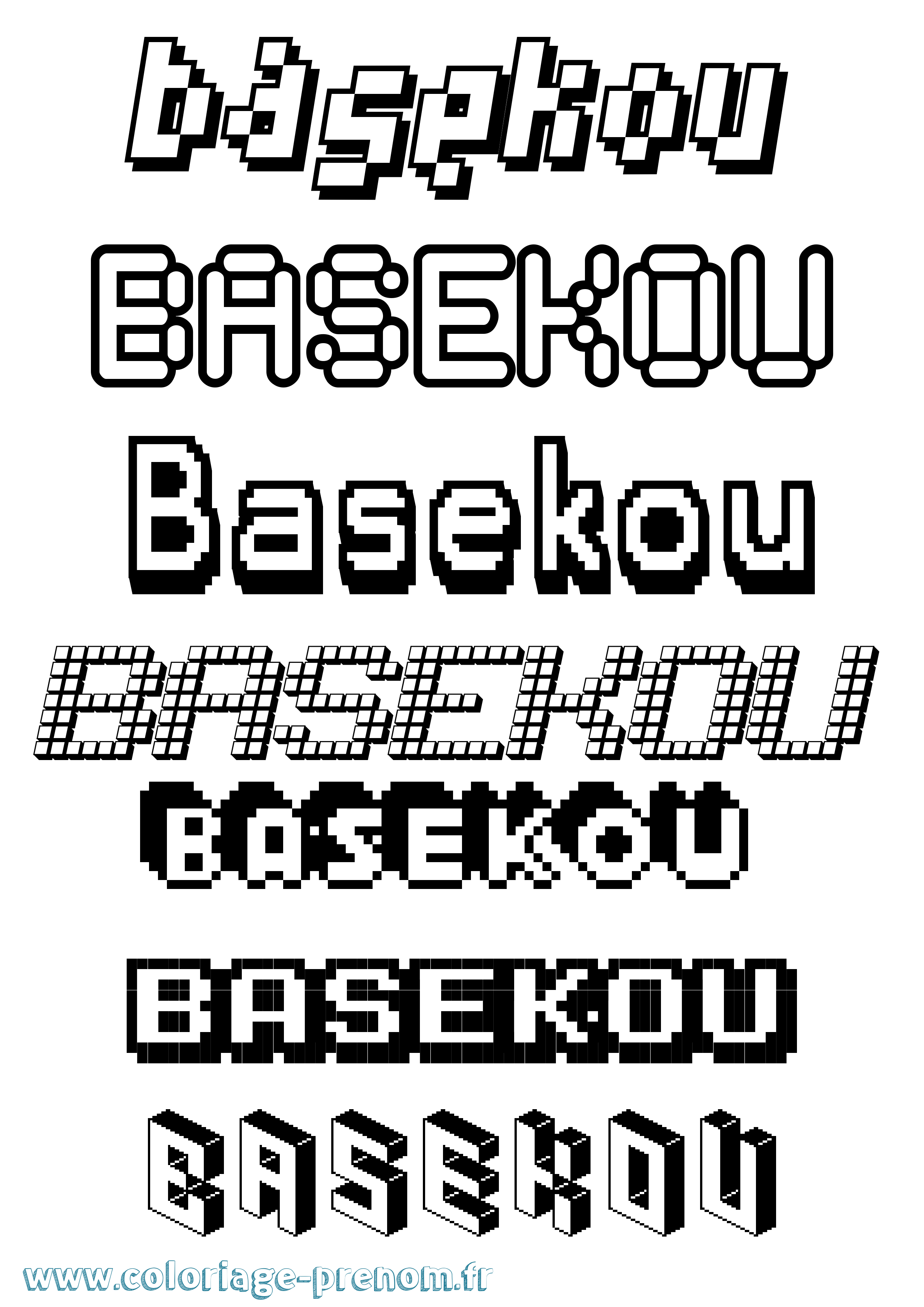 Coloriage Basekou Pixel Coloriage prénom Basekou Pixel