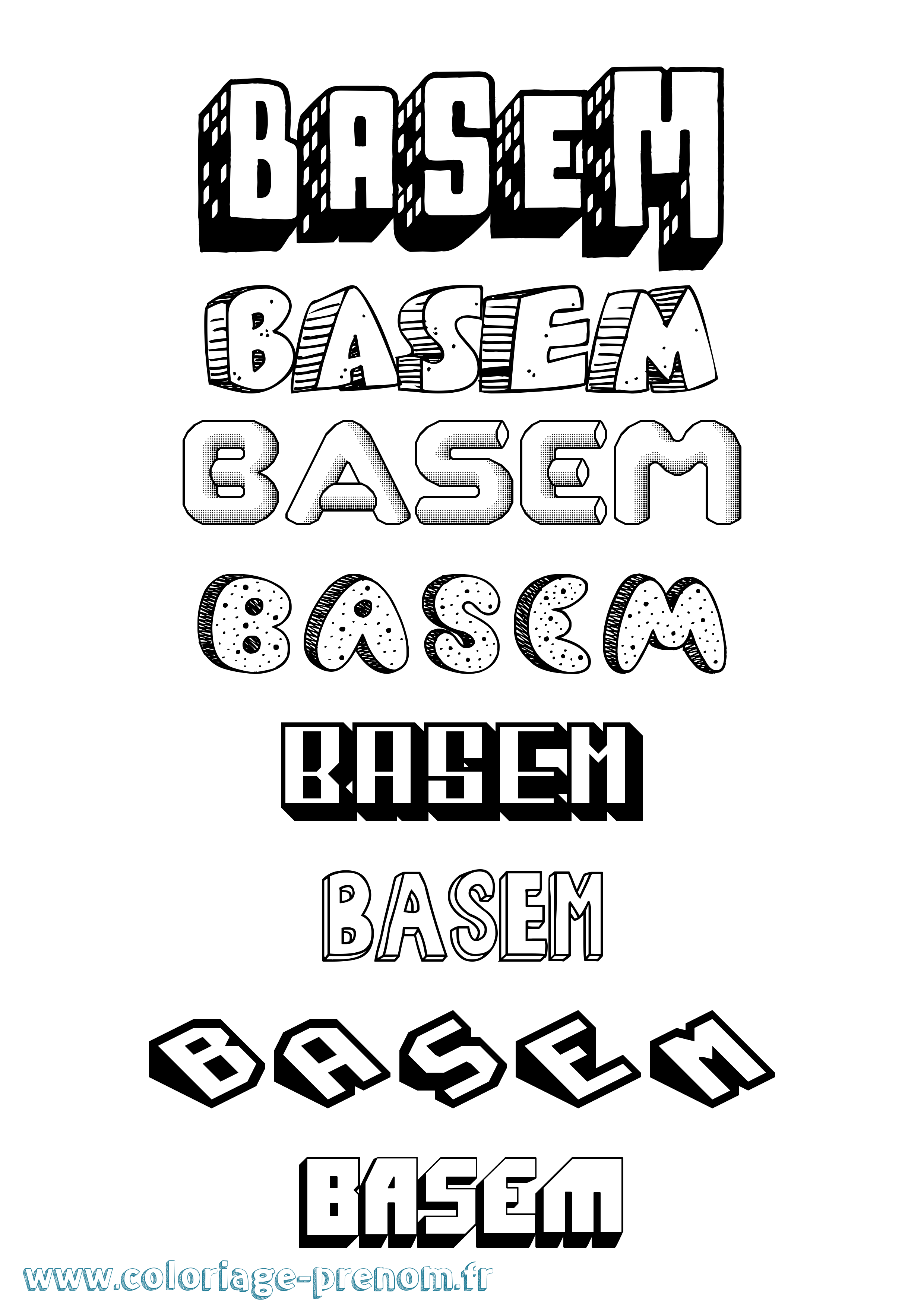Coloriage Basem Effet 3D Coloriage prénom Basem Effet 3D