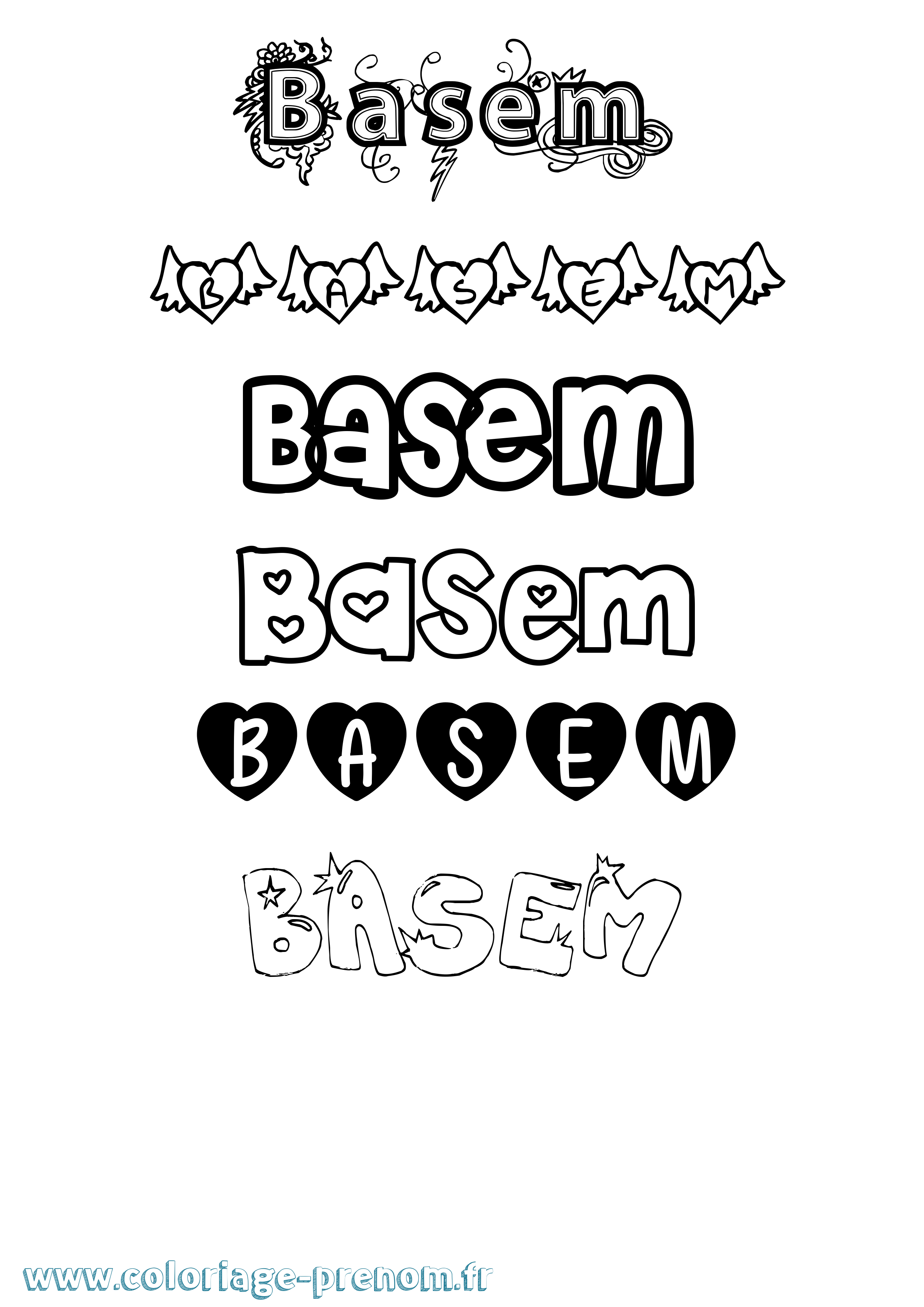 Coloriage Basem Girly Coloriage prénom Basem Girly