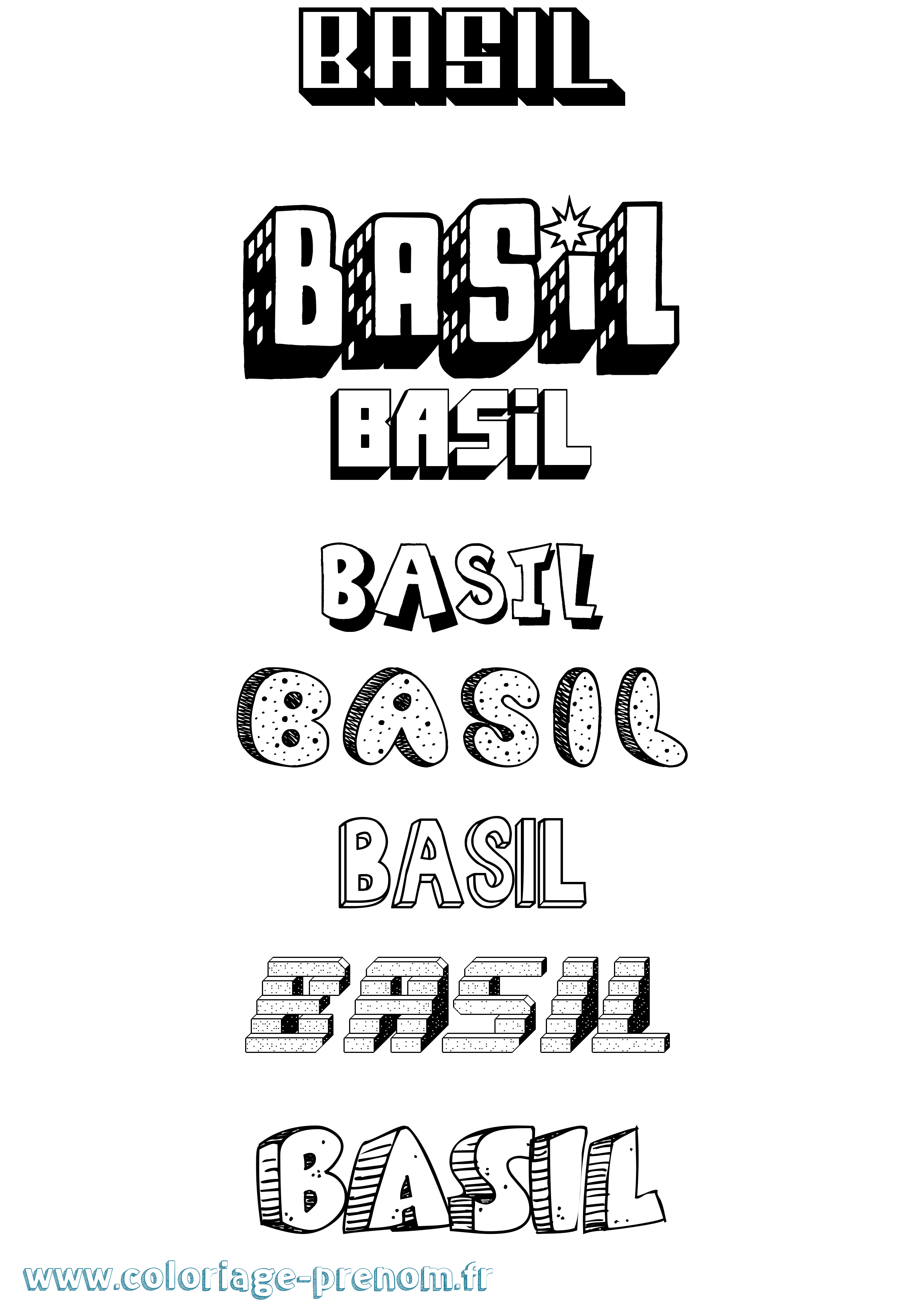 Coloriage Basil Effet 3D Coloriage prénom Basil Effet 3D