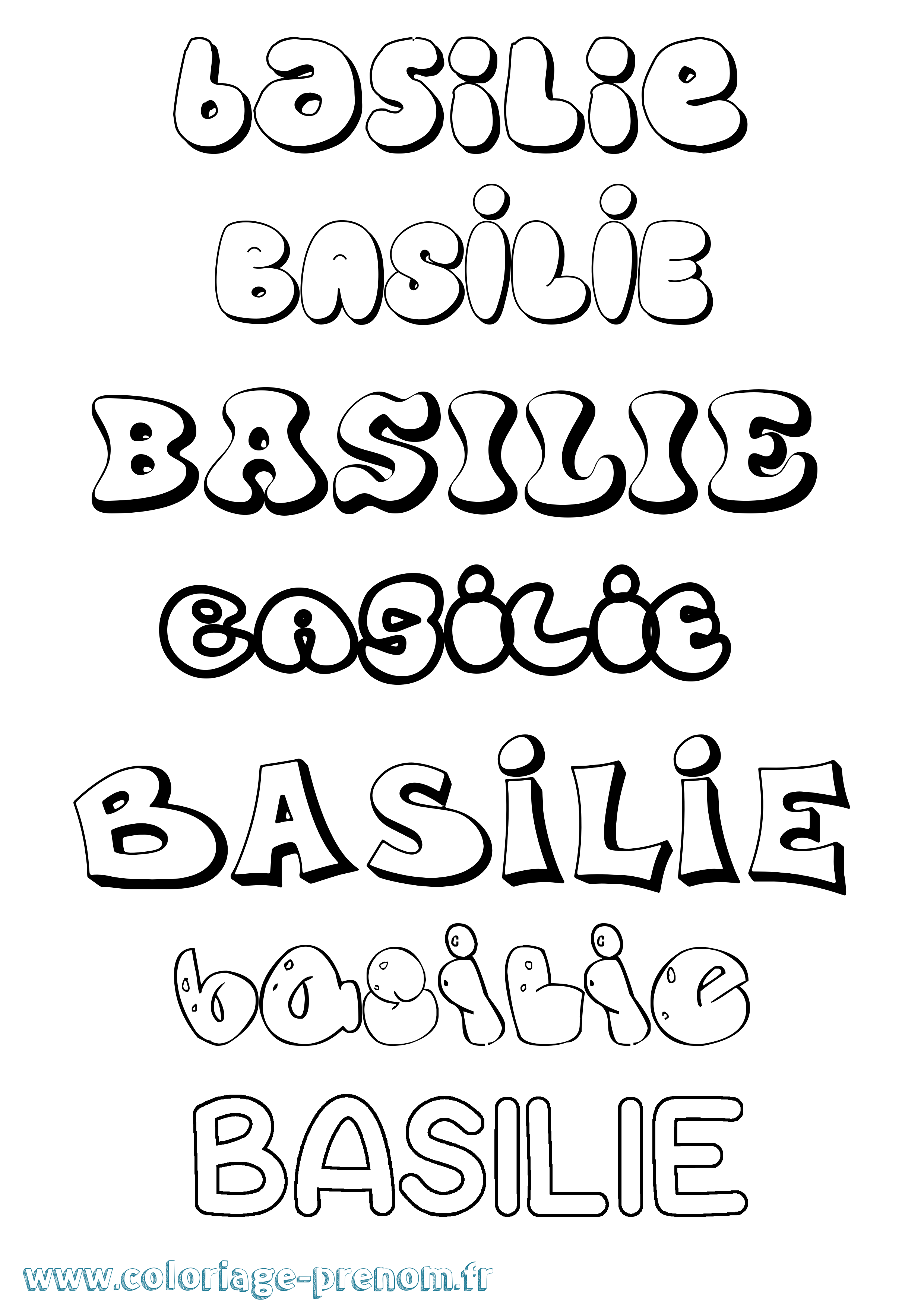 Coloriage Basilie Bubble Coloriage prénom Basilie Bubble