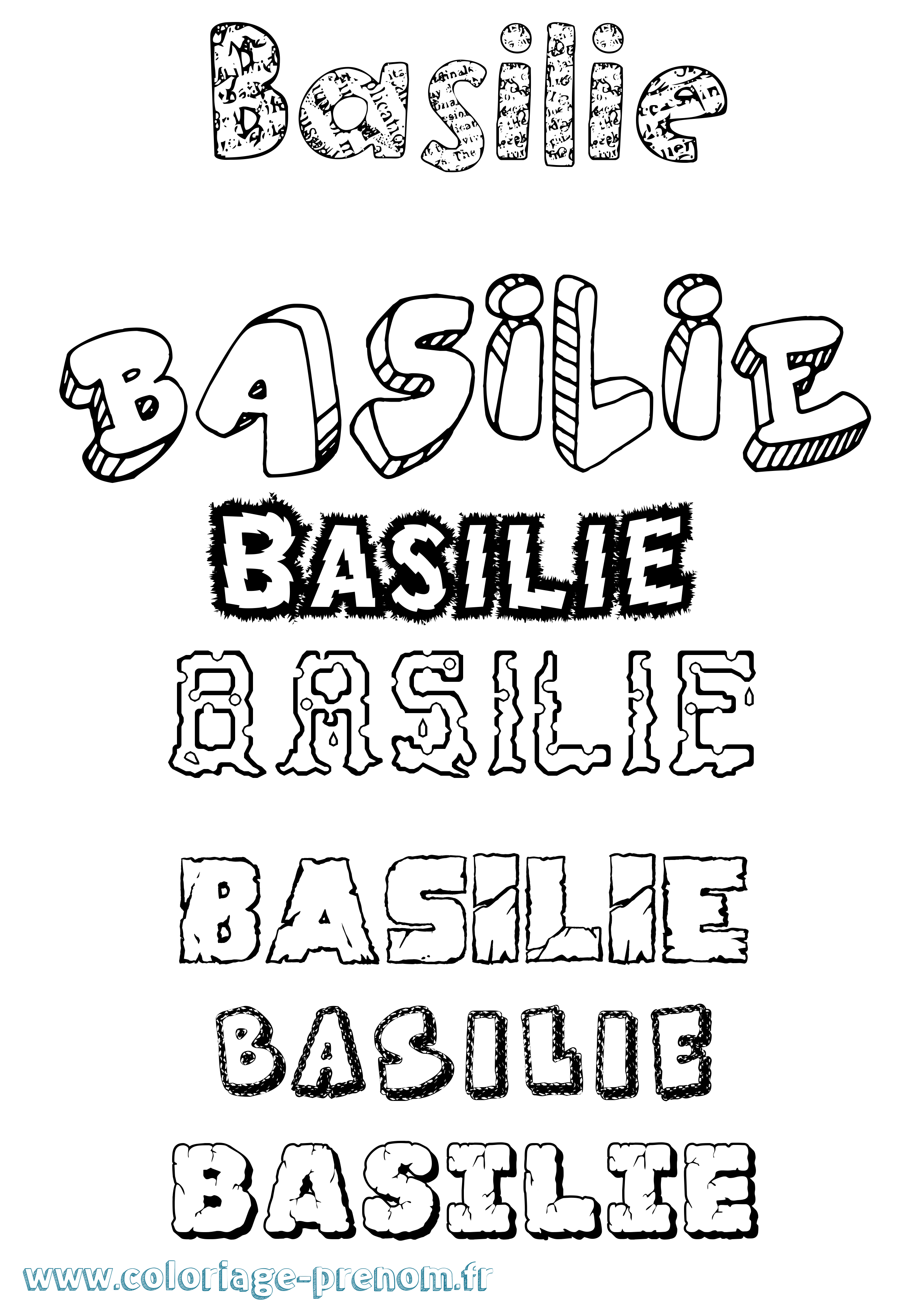 Coloriage Basilie Destructuré Coloriage prénom Basilie Destructuré