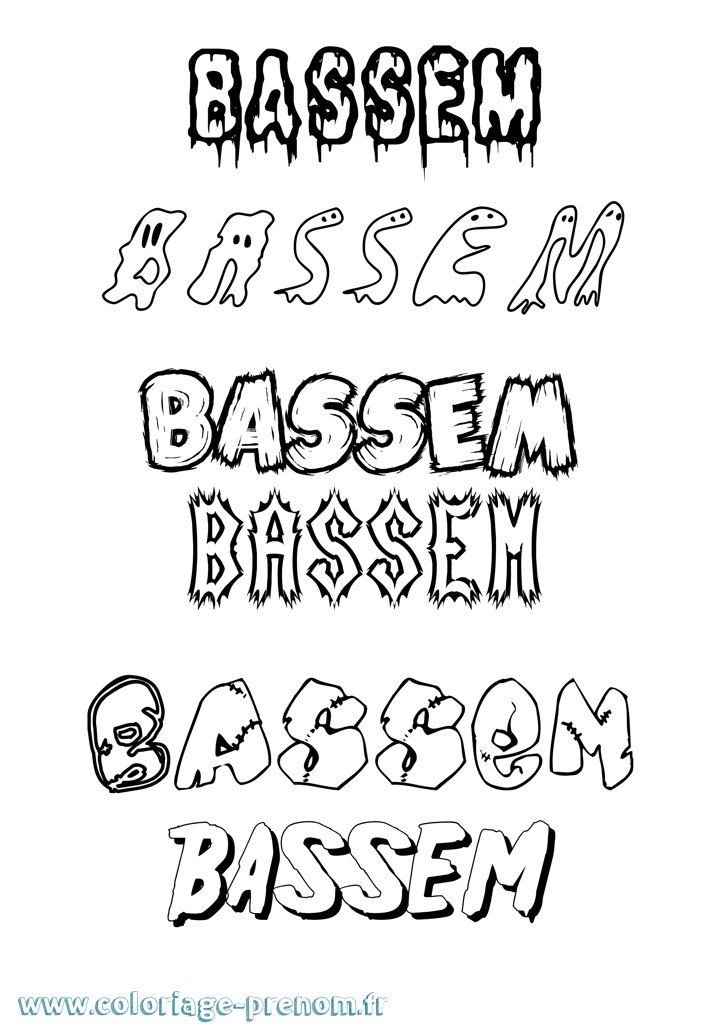 Coloriage Bassem Frisson Coloriage prénom Bassem Frisson