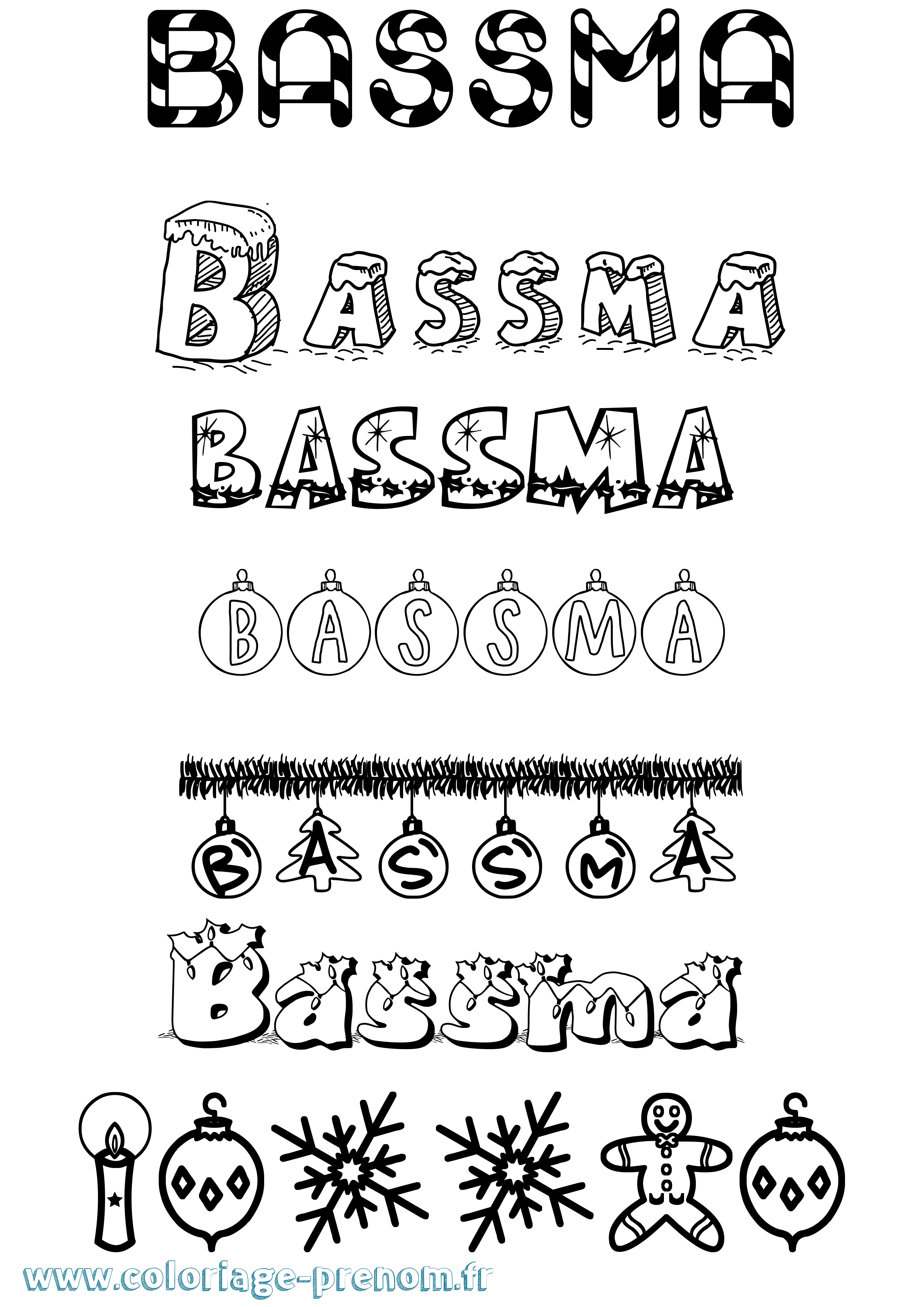Coloriage Bassma Noël Coloriage prénom Bassma Noël
