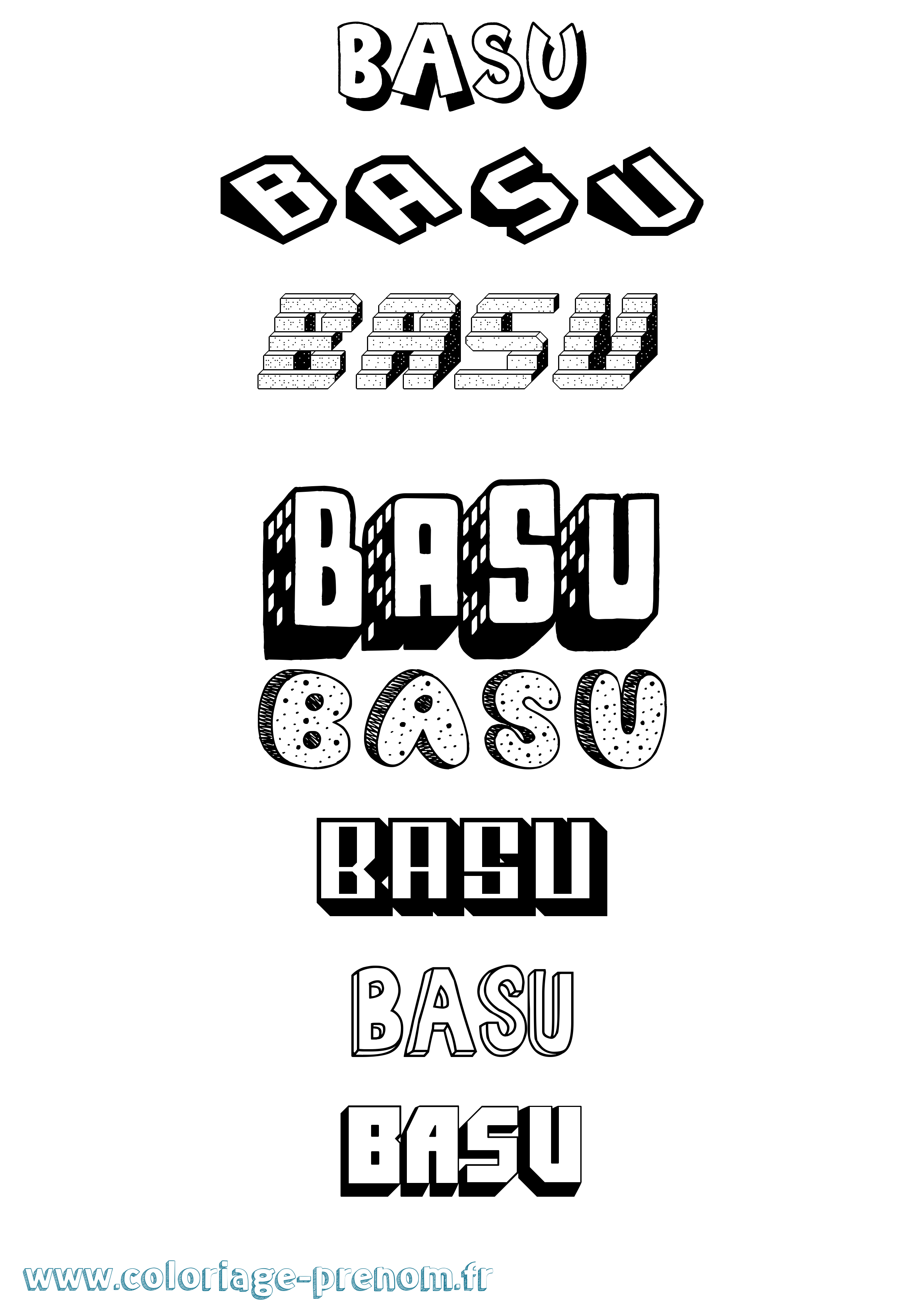Coloriage Basu Effet 3D Coloriage prénom Basu Effet 3D