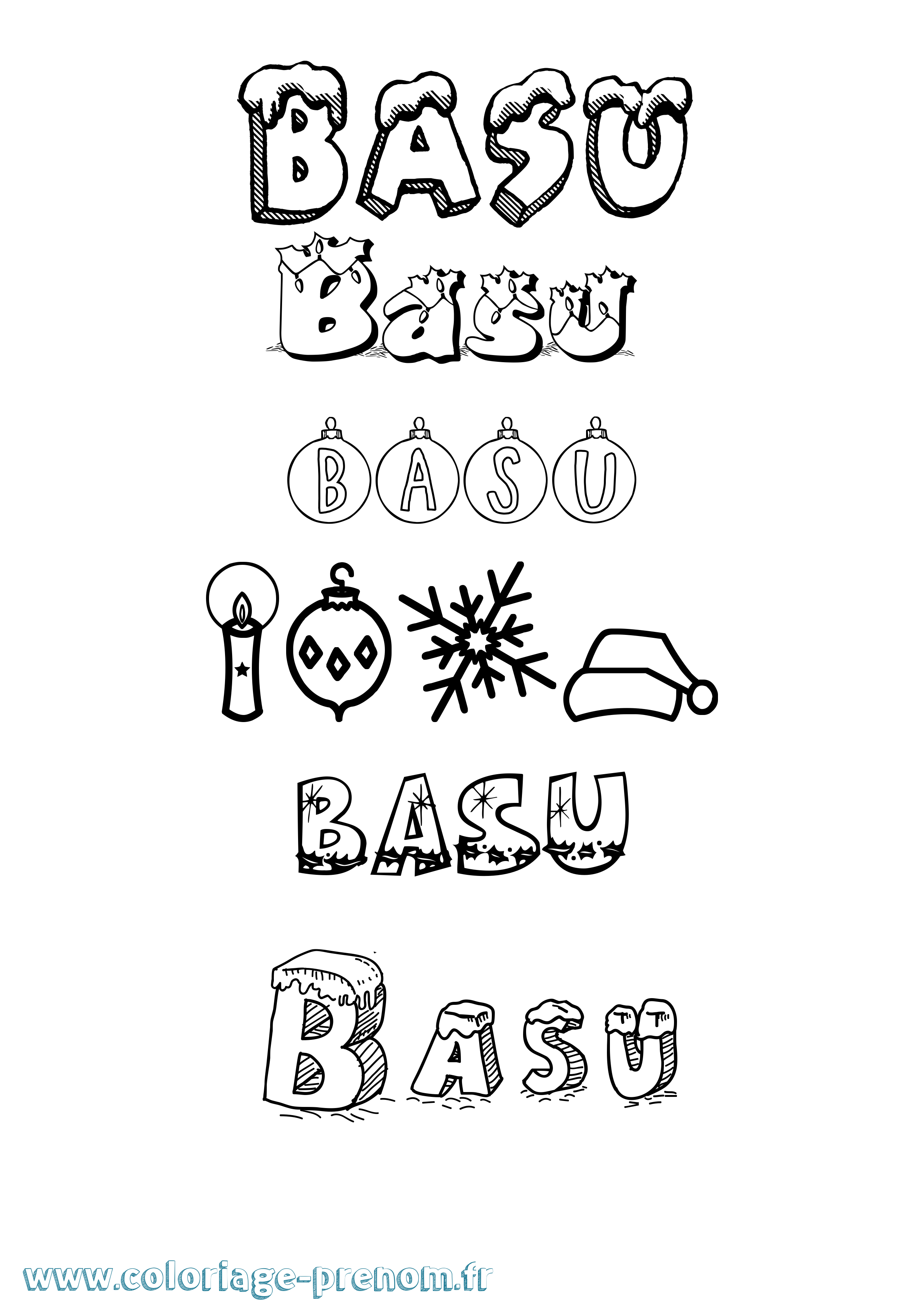Coloriage Basu Noël Coloriage prénom Basu Noël