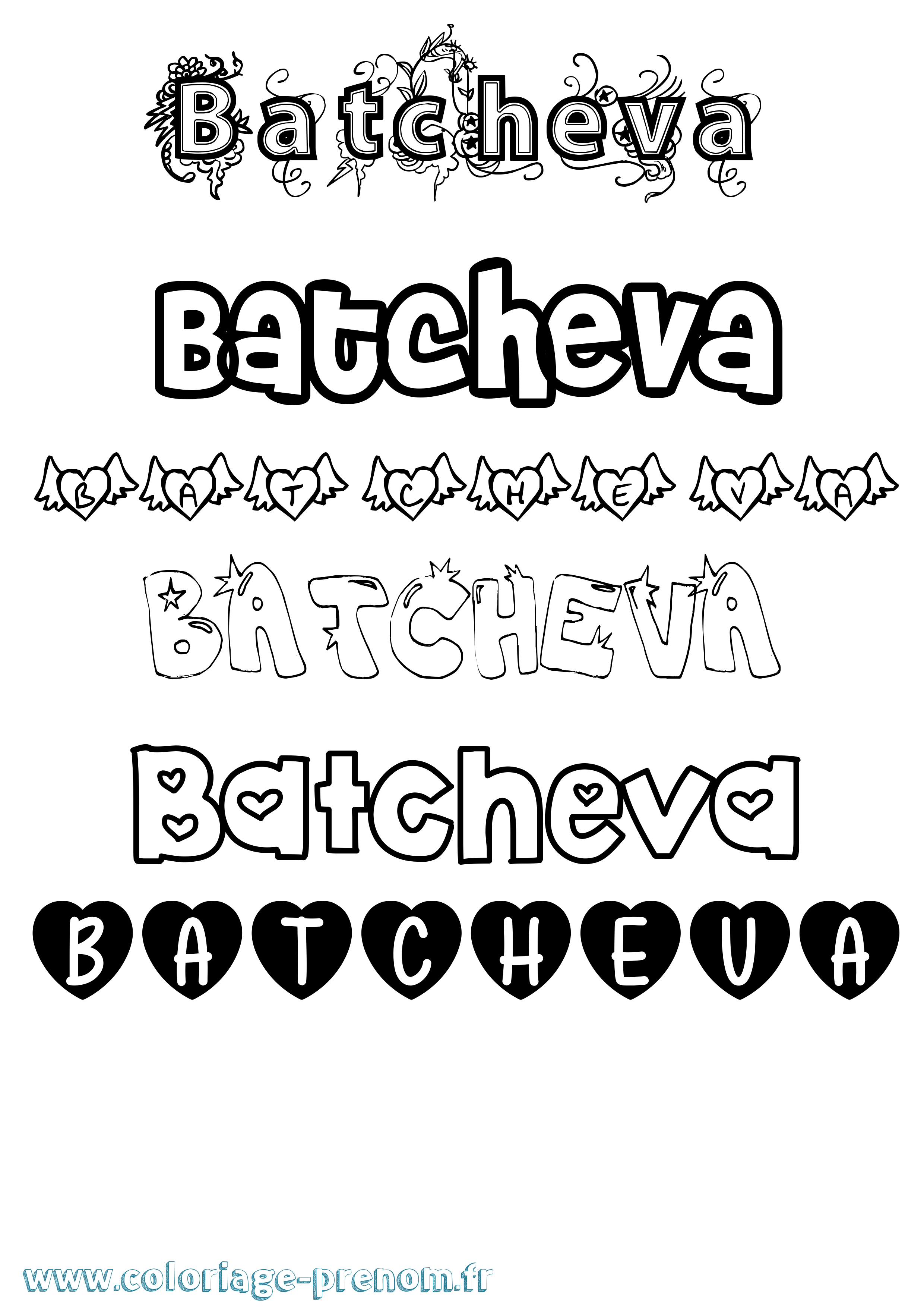 Coloriage Batcheva Girly Coloriage prénom Batcheva Girly
