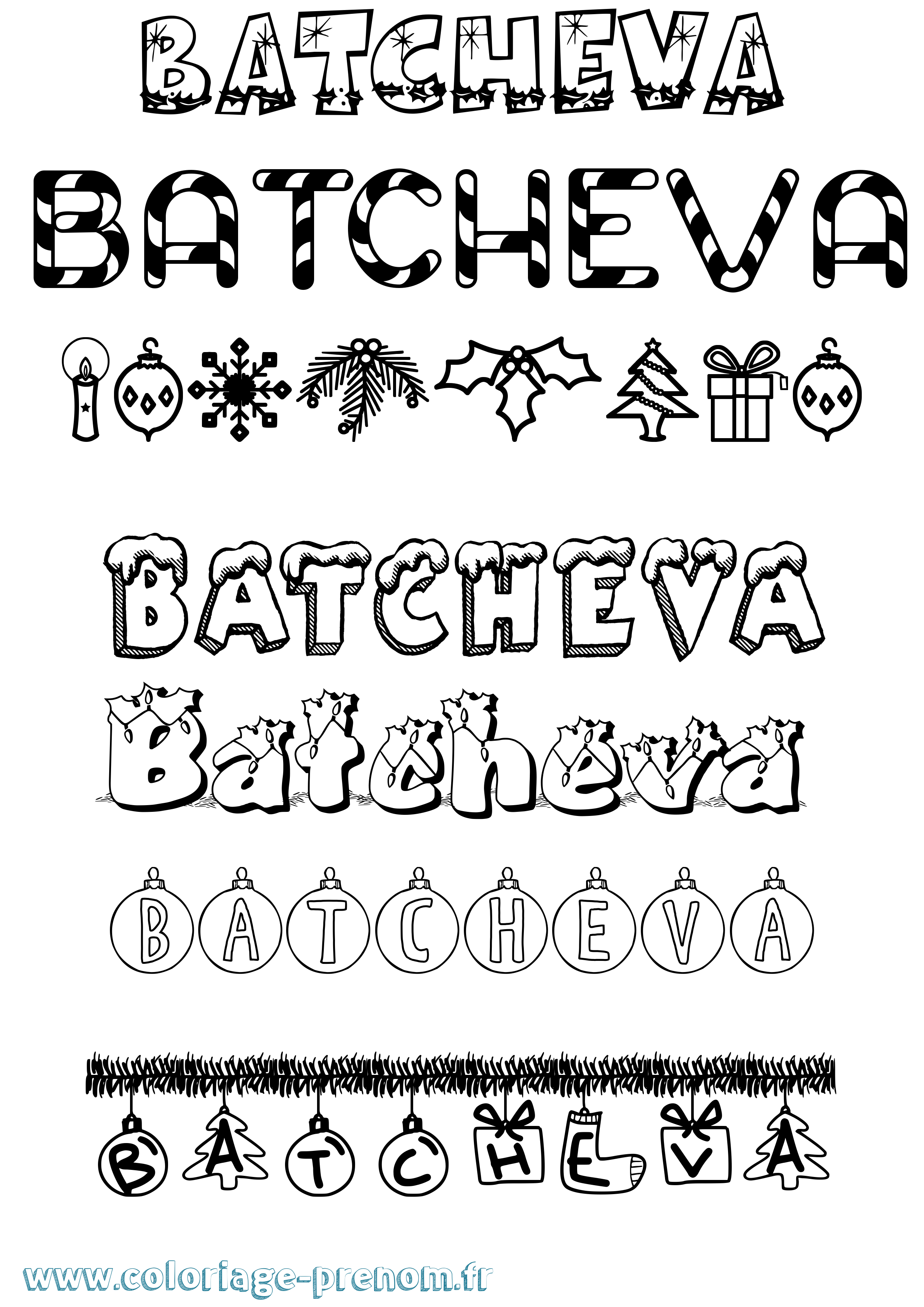 Coloriage Batcheva Noël Coloriage prénom Batcheva Noël