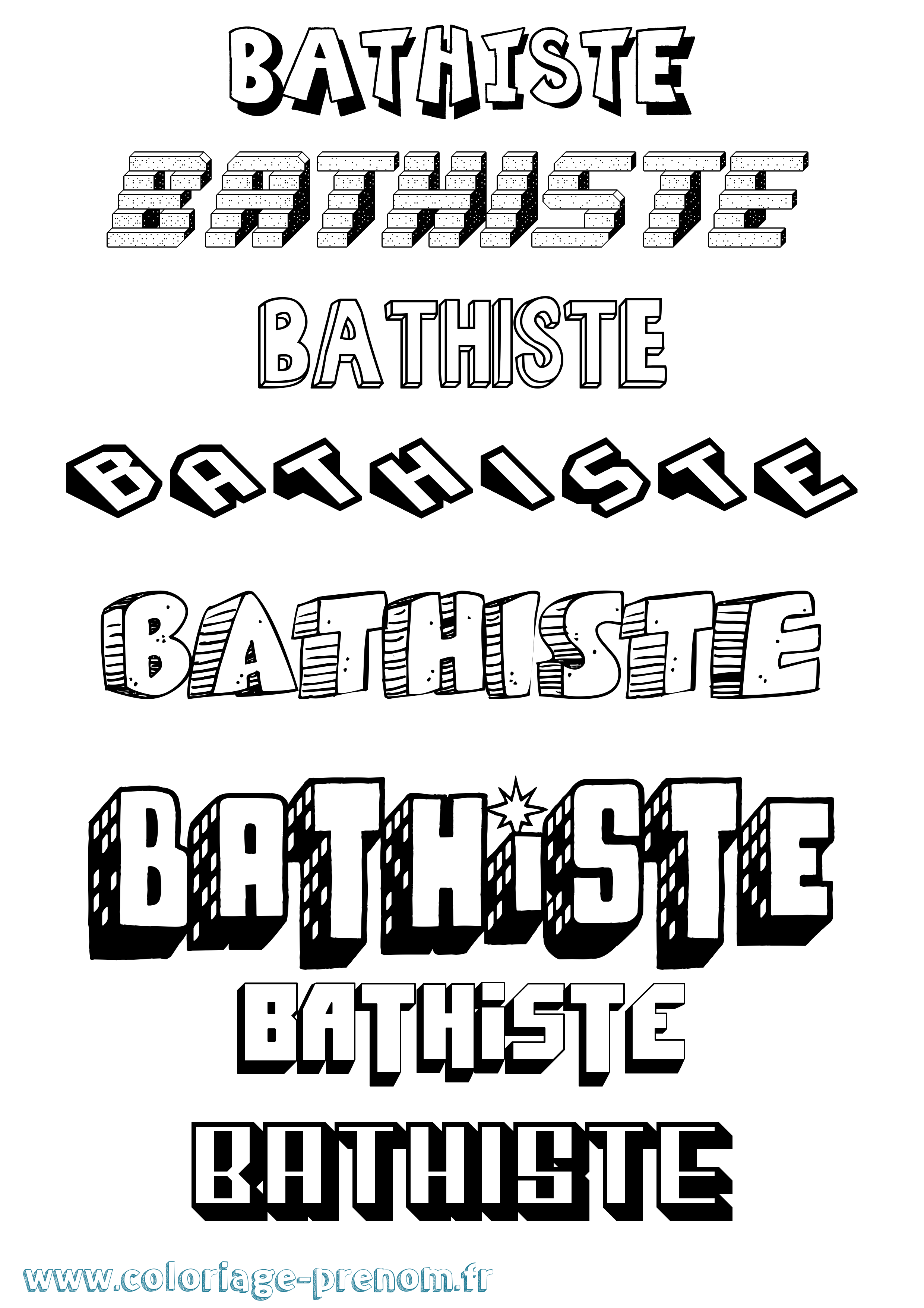 Coloriage Bathiste Effet 3D Coloriage prénom Bathiste Effet 3D