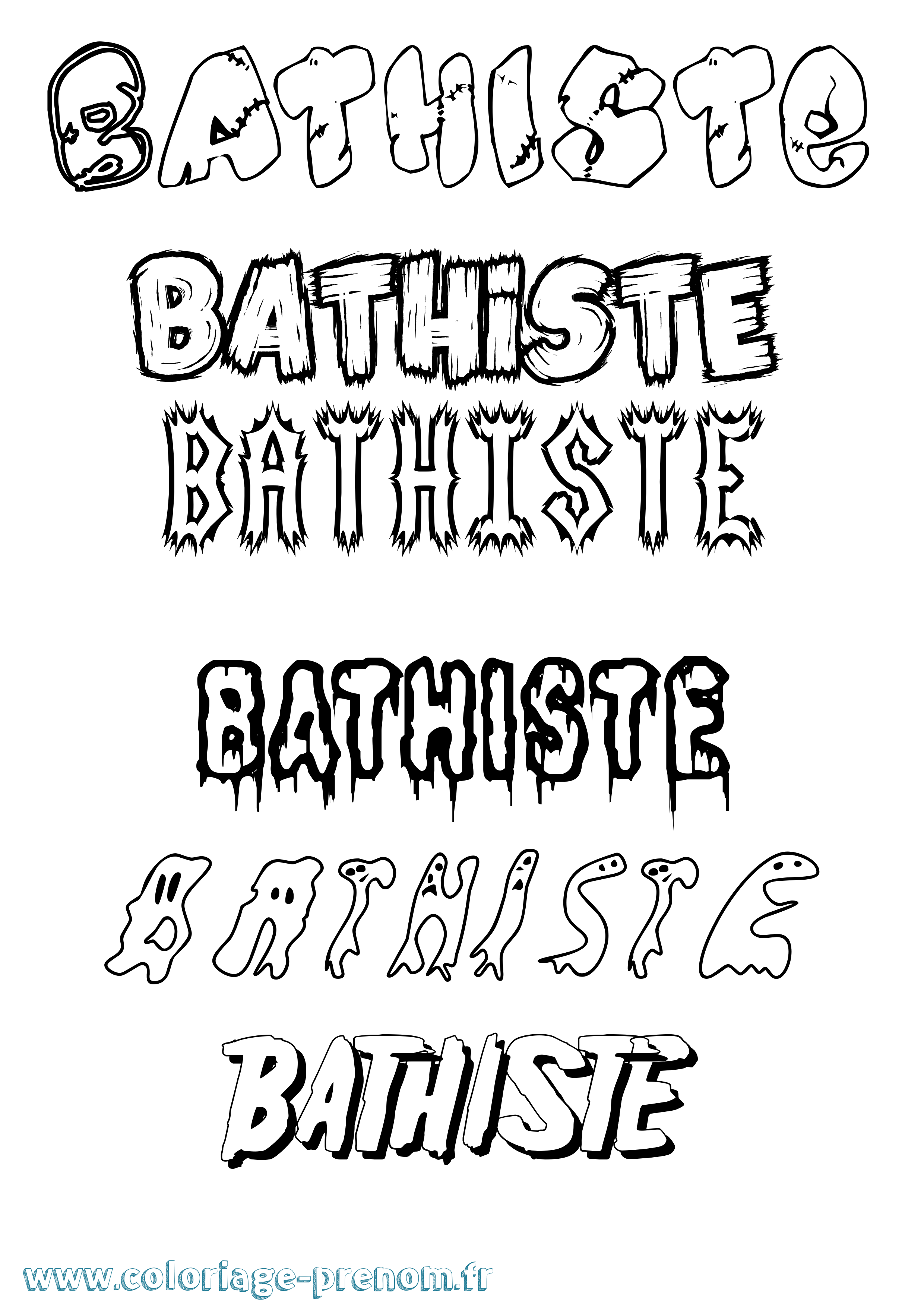 Coloriage Bathiste Frisson Coloriage prénom Bathiste Frisson