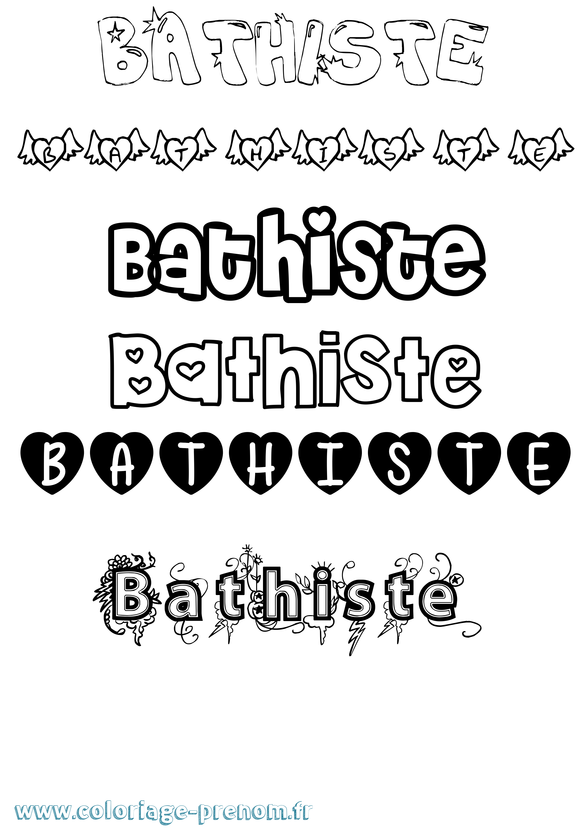 Coloriage Bathiste Girly Coloriage prénom Bathiste Girly