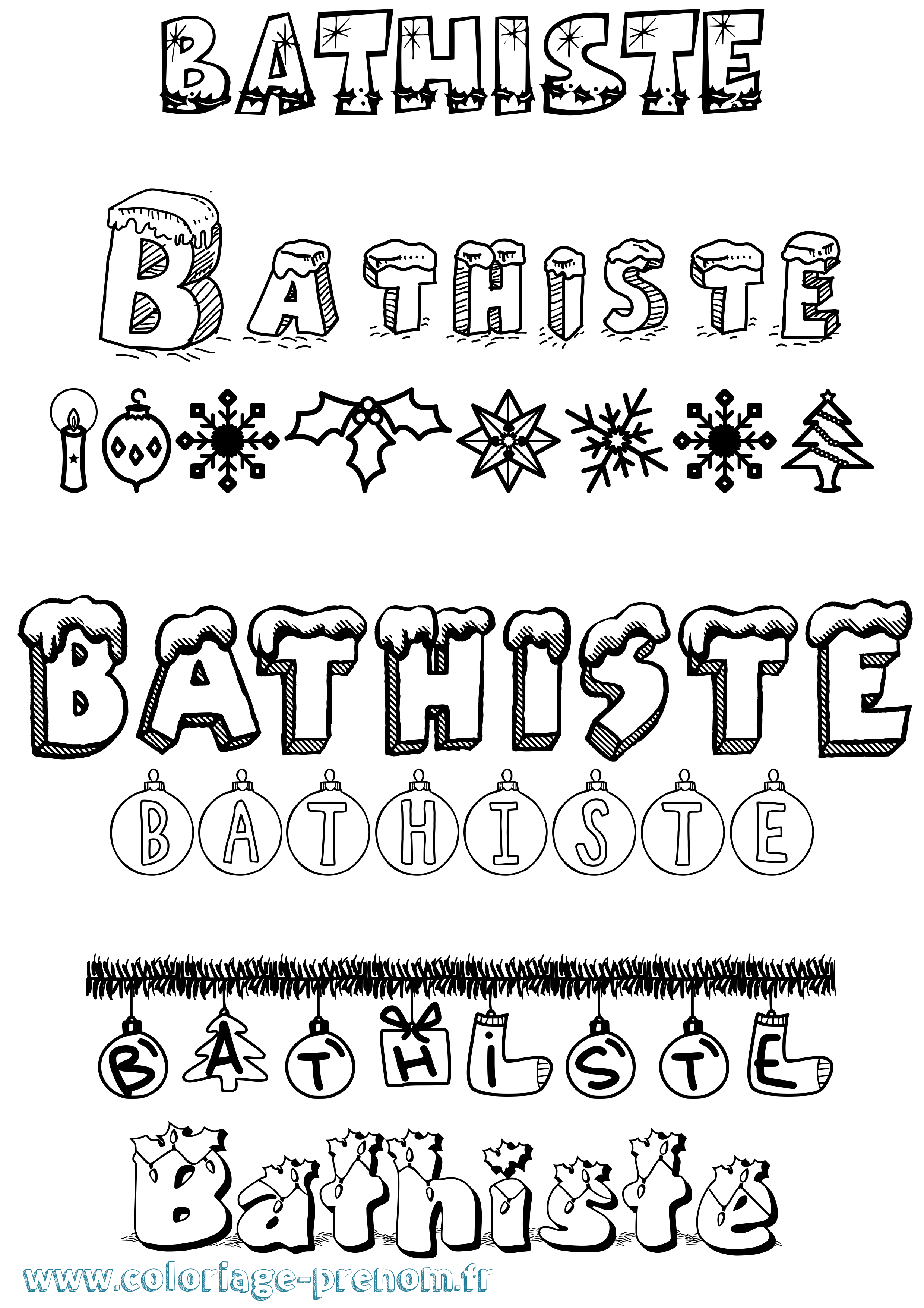 Coloriage Bathiste Noël Coloriage prénom Bathiste Noël