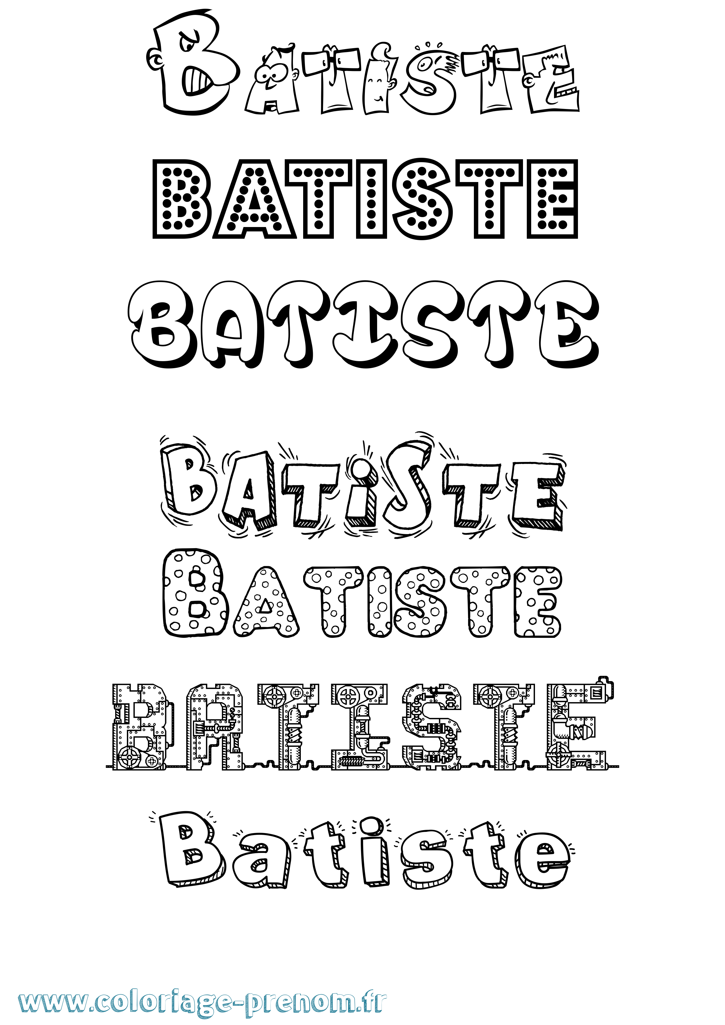 Coloriage Batiste Fun Coloriage prénom Batiste Fun